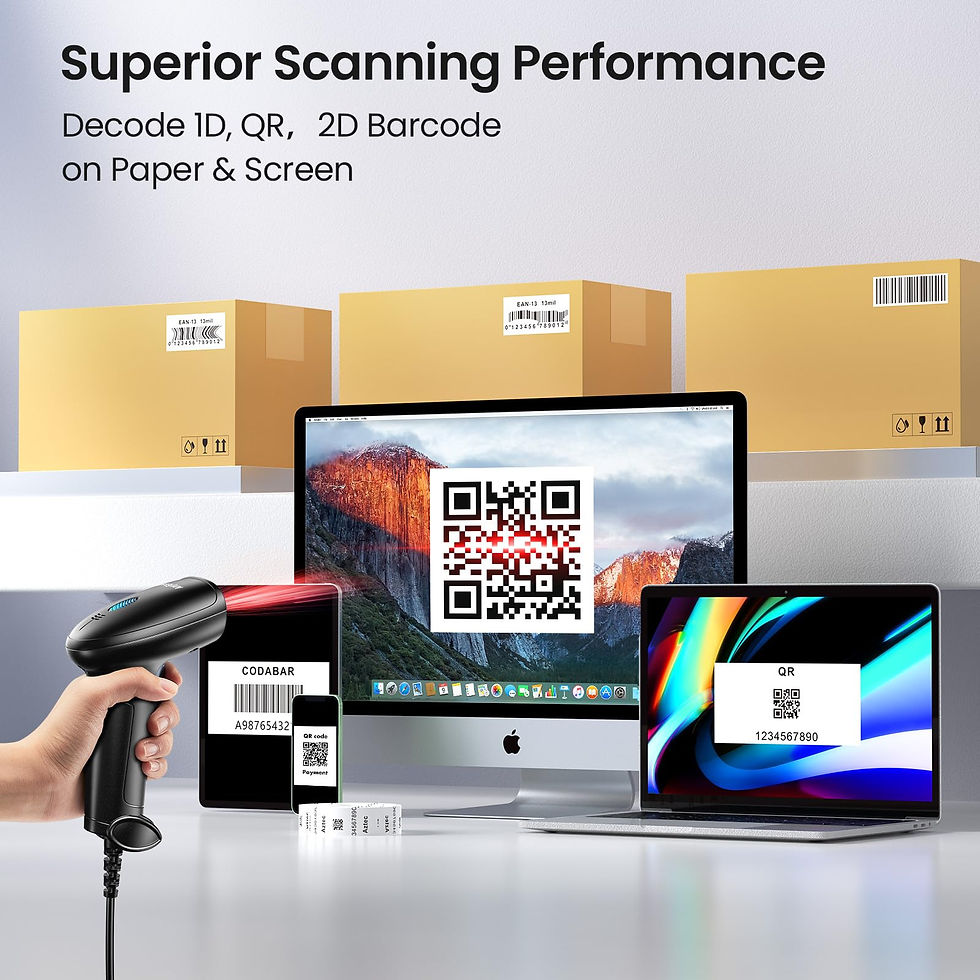 Thumbnail: Barcode Scanner with Stand, USB QR Code Inventory 2D 1D Wired Black Scanner