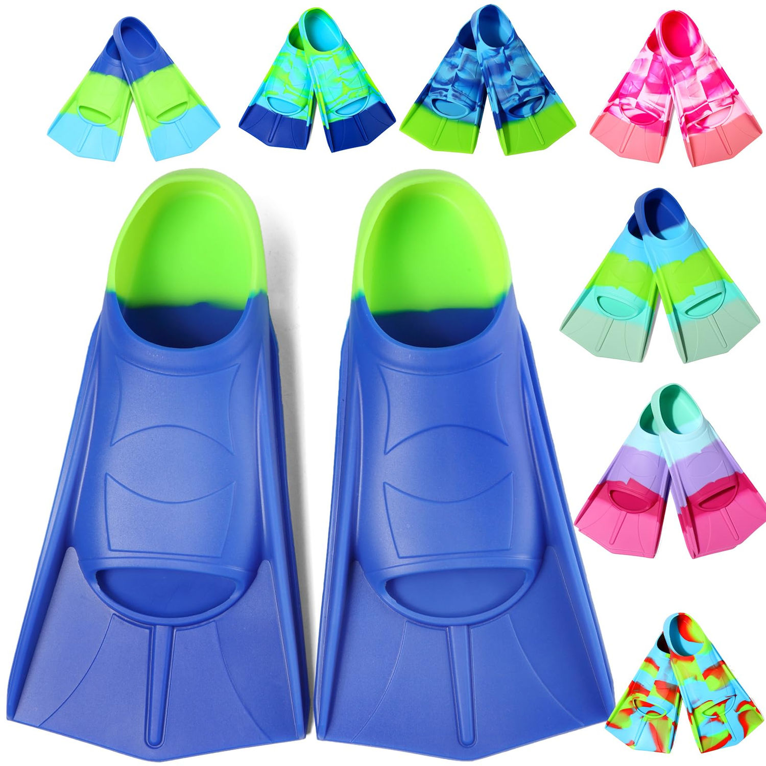 Kids Flippers for Lap and XS(US Swim Fins,Short Comfortable Blue&Acid Kids