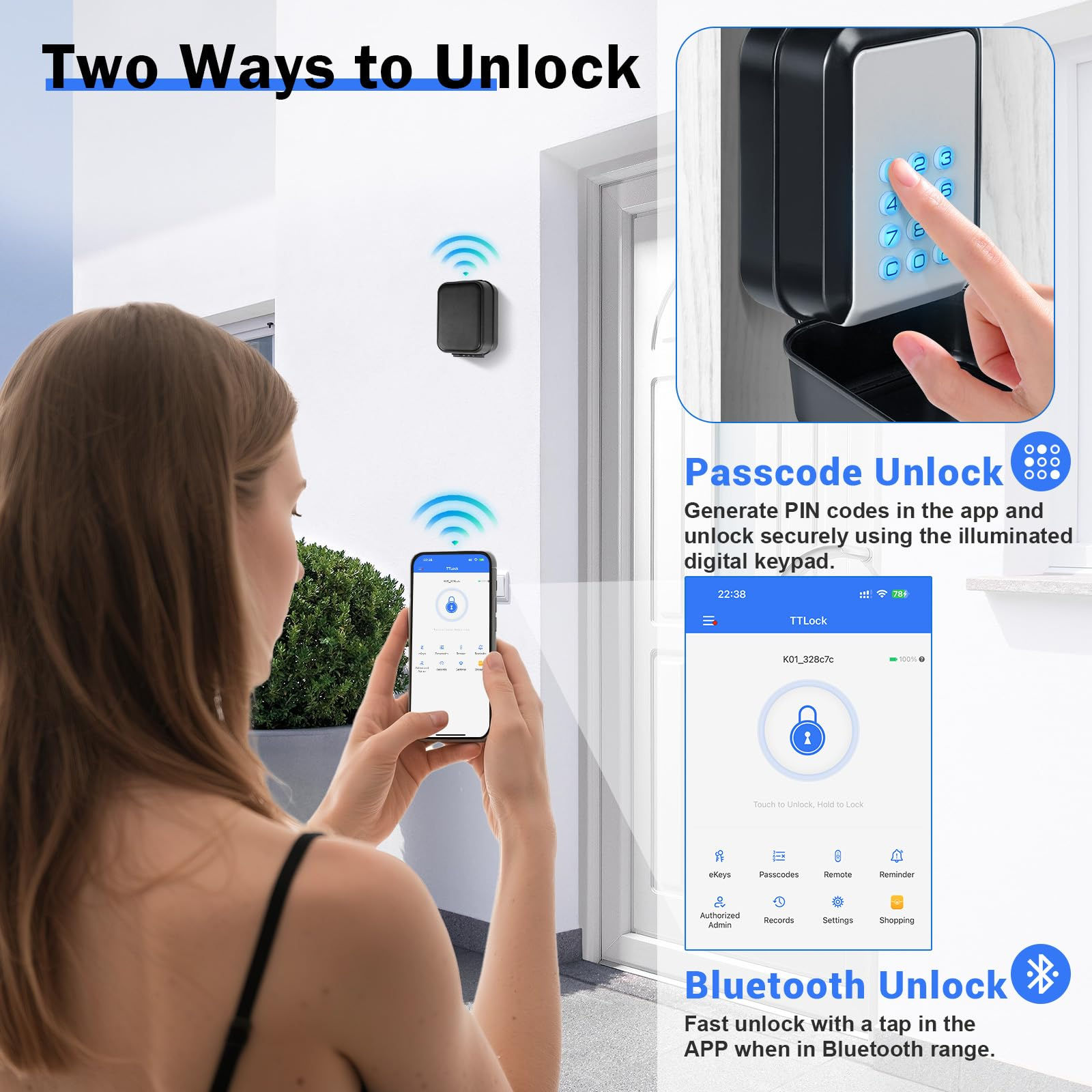 Smart Key Lock Box with Code – & Unlock, APP Controlled Lockbox for Keys, eKeys