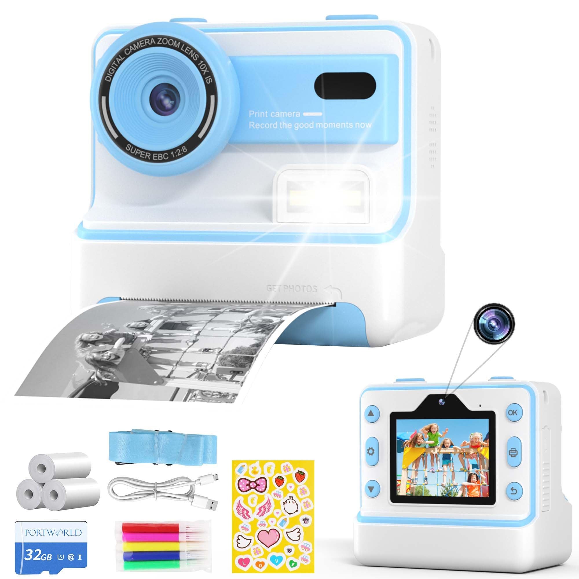 48MP Instant Print Camera for Kids 2.4 Inch IPS Screen 32G TF Card Blue