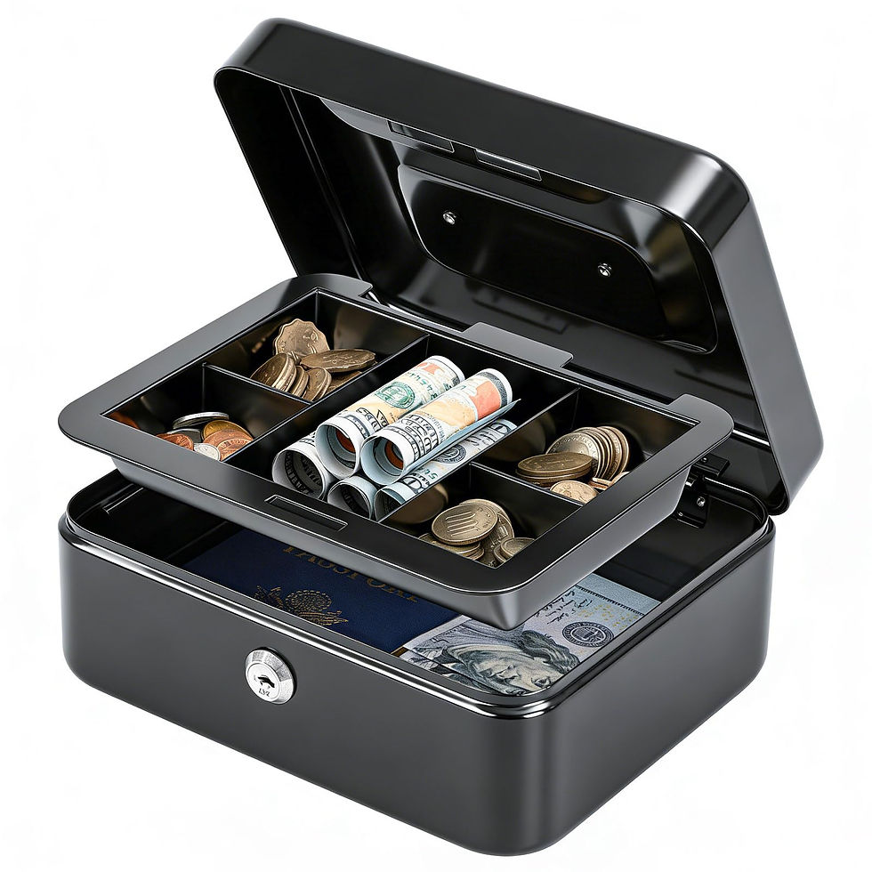 Thumbnail: KYODOLED Cash Box with Tray, Key Lock Keys & Portable Handle, Safe Drawer,