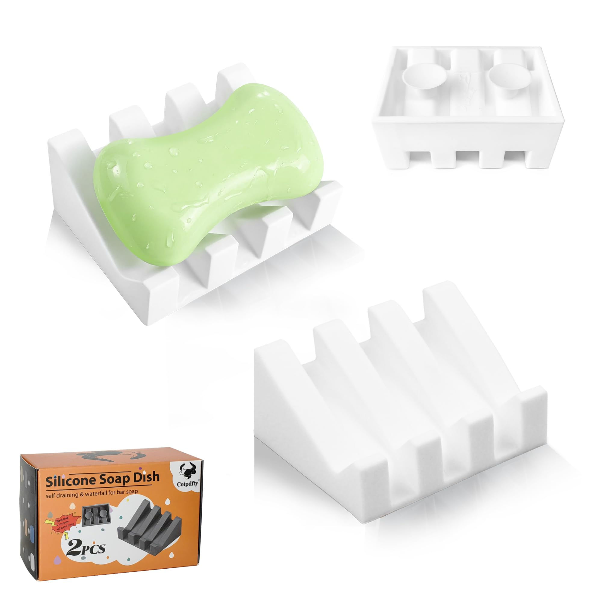 Soap Dish Holder for Shower with Suction Self-Draining Bathroom, 2 (White-2Pack)
