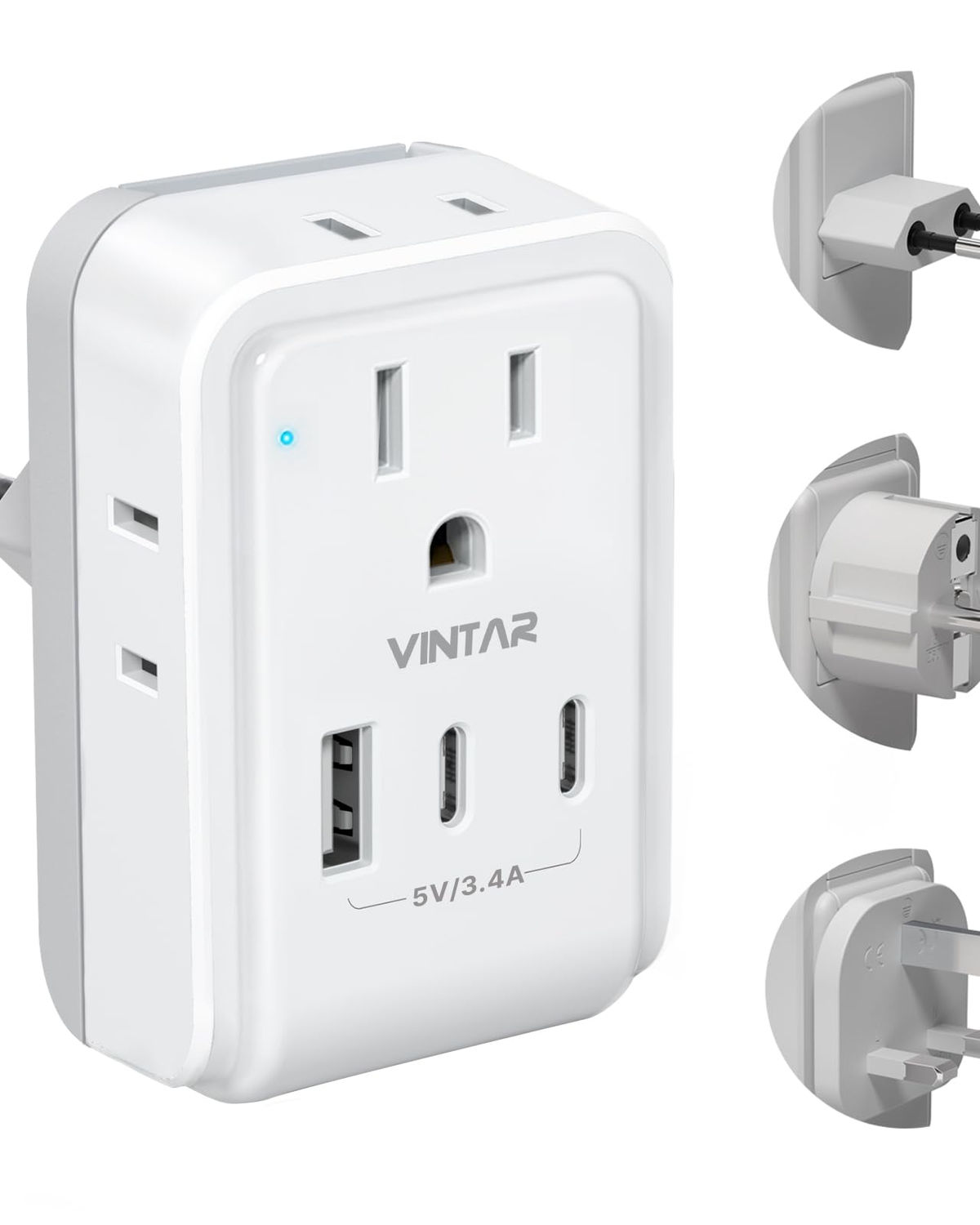 VINTAR European Travel Plug Adapter Kit, 3 USB Ports, 4 AC Outlets, for Europe