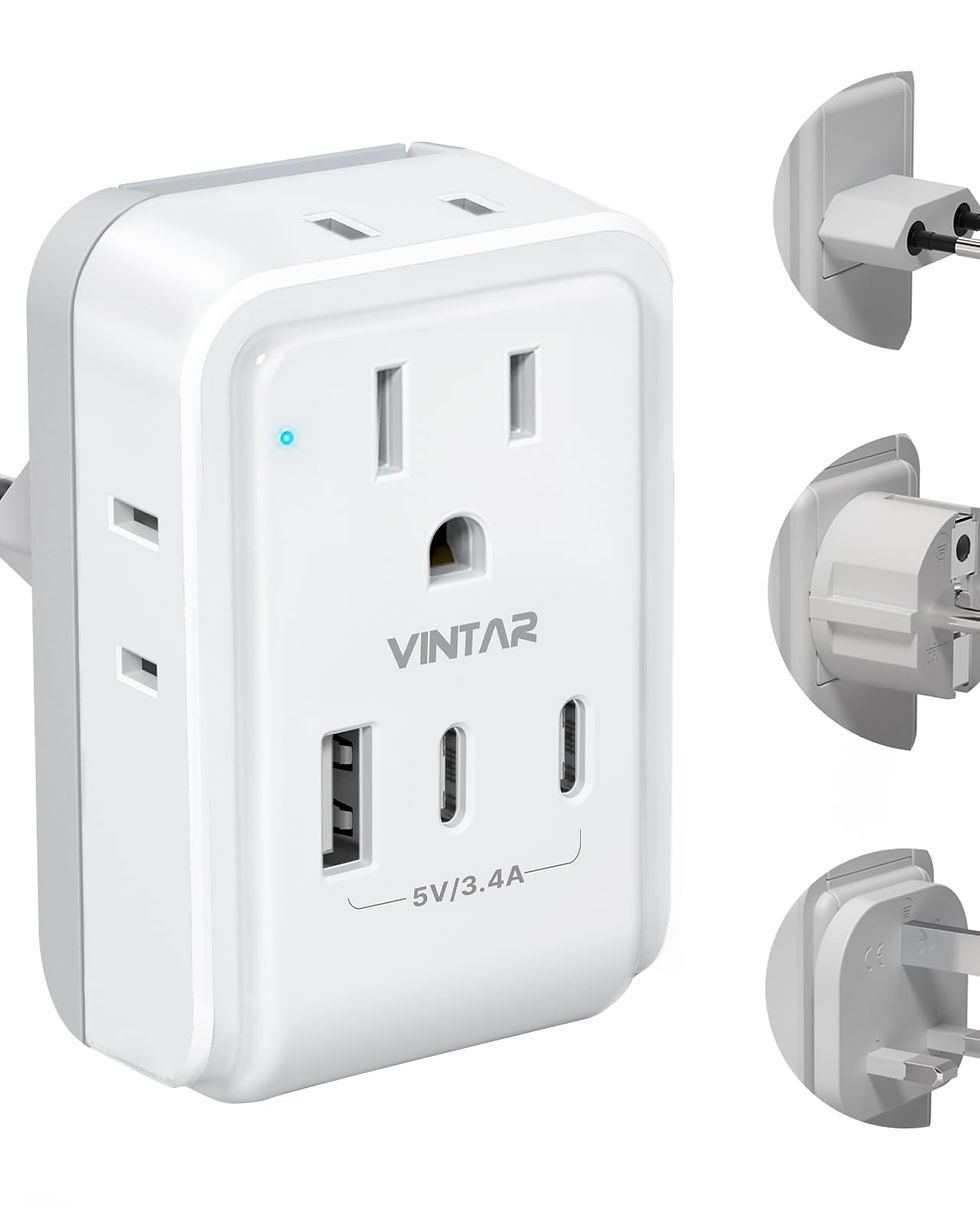 Thumbnail: VINTAR European Travel Plug Adapter Kit, 3 USB Ports, 4 AC Outlets, for Europe