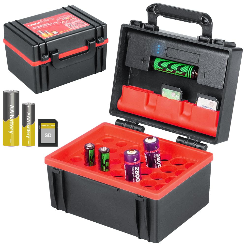 LYNCA Battery Organizer Storage, Holds 20 AA & 15 AAA Batteries, with Tester