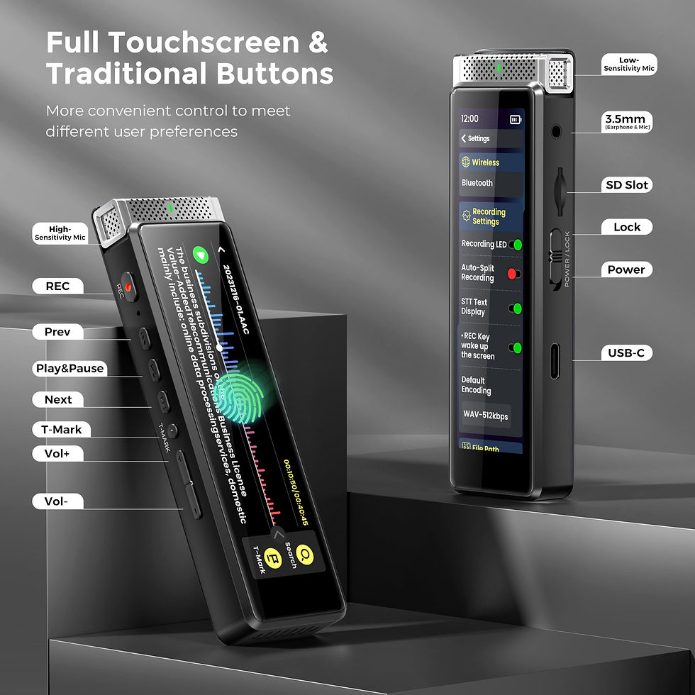 Thumbnail: 136GB Digital Voice Recorder with Playback, Touchscreen, Bluetooth