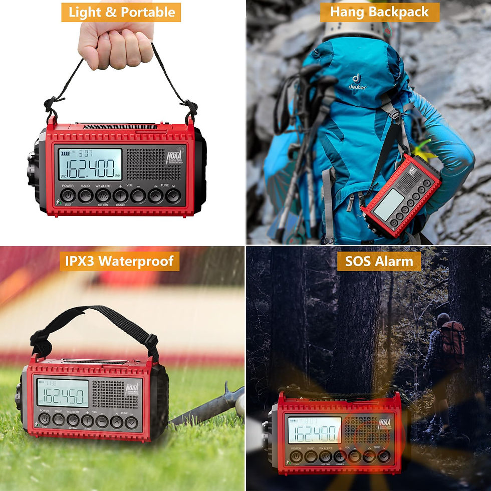 Thumbnail: Raynic Solar Hand Crank Emergency Radio, 5000mAh Charger & SOS Siren, Red LCD