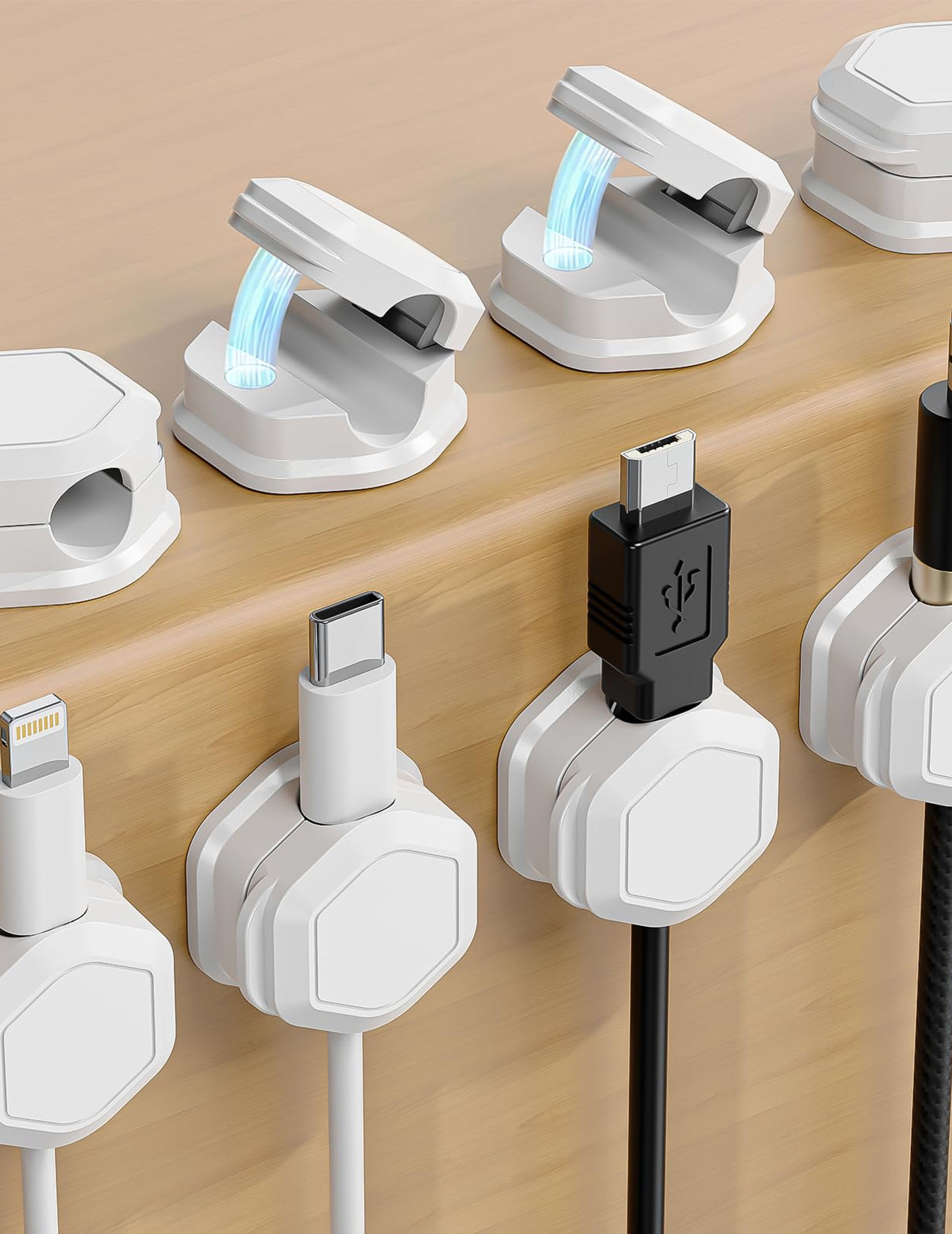 8 Pack Magnetic Cable Clips, Cord Organizers for Desk, Office (White)