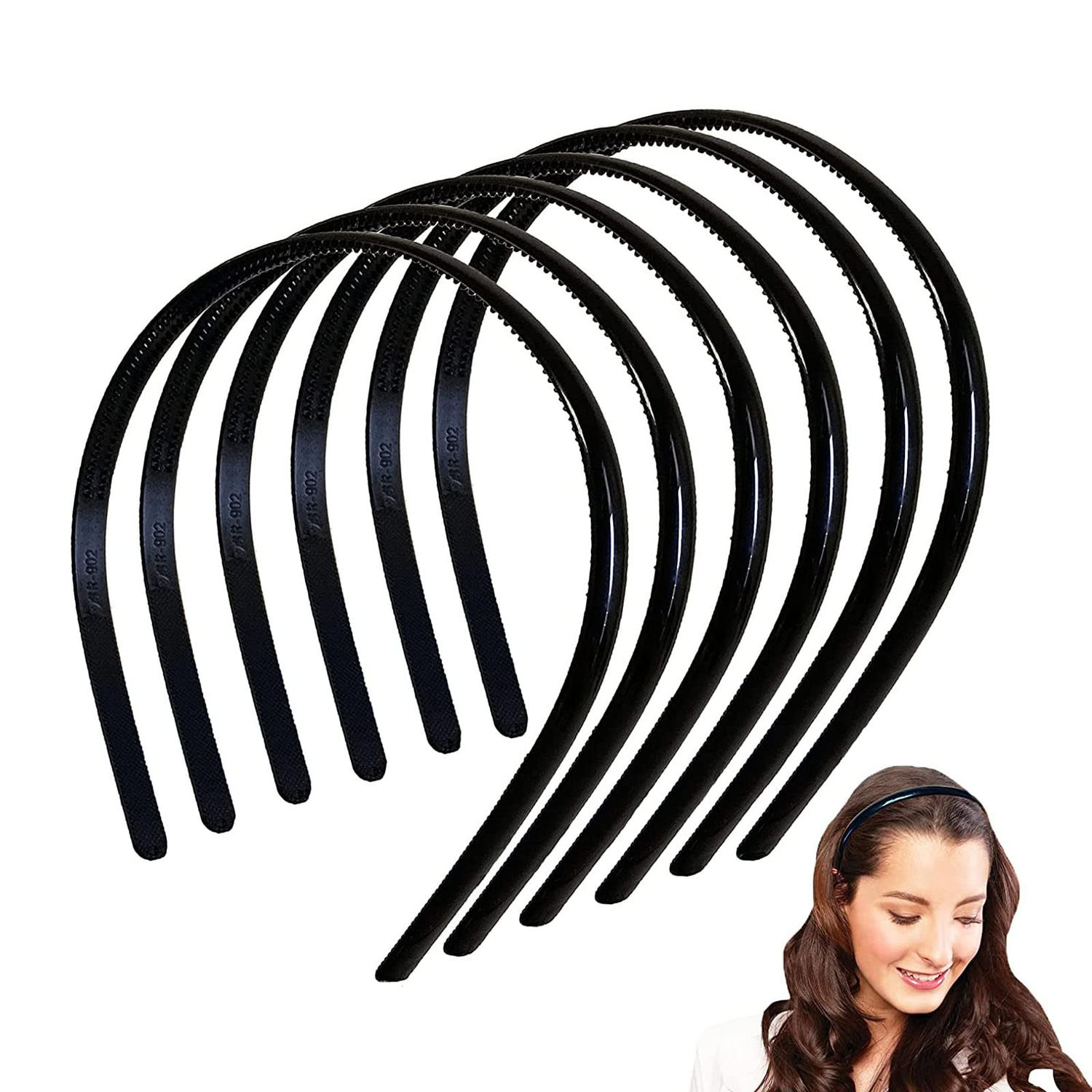 6 Pack Black Headbands, Plastic Hair Hoops, Unisex, 8mm Wide