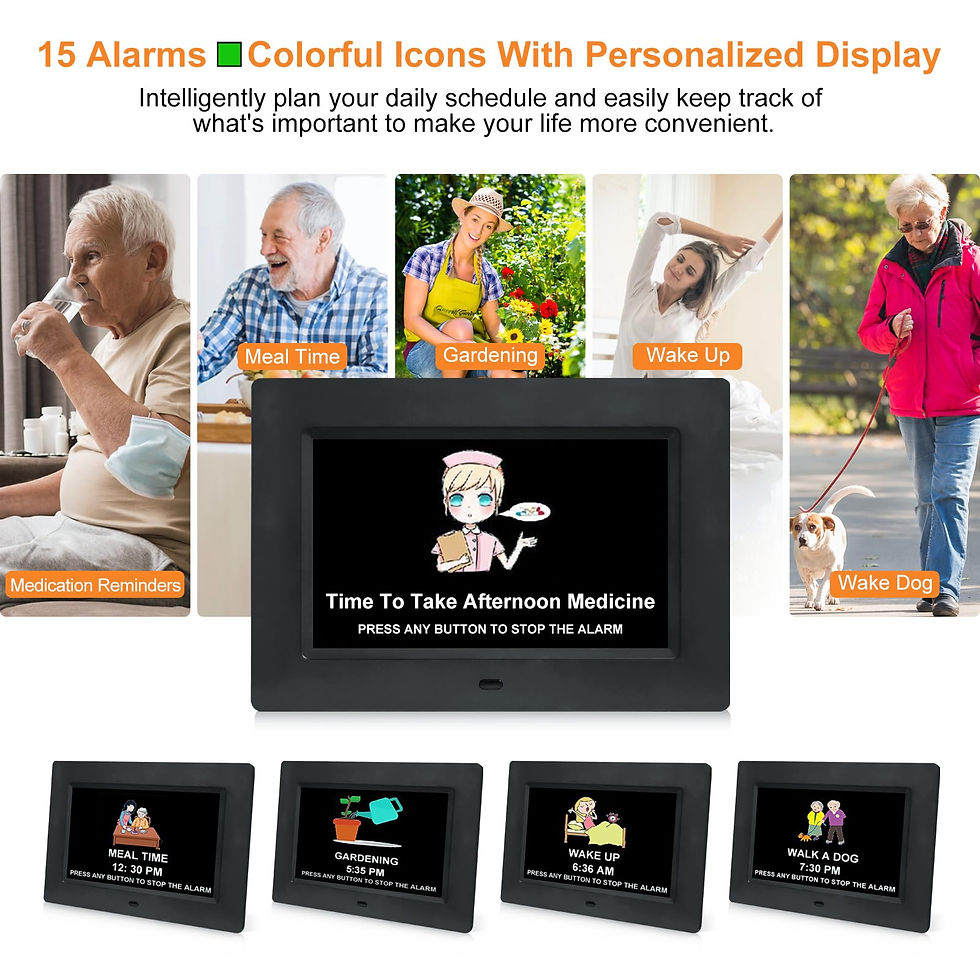 Thumbnail: Digital Calendar Dementia Alarm Clock with Day and Date for Elderly - 15 Alarms