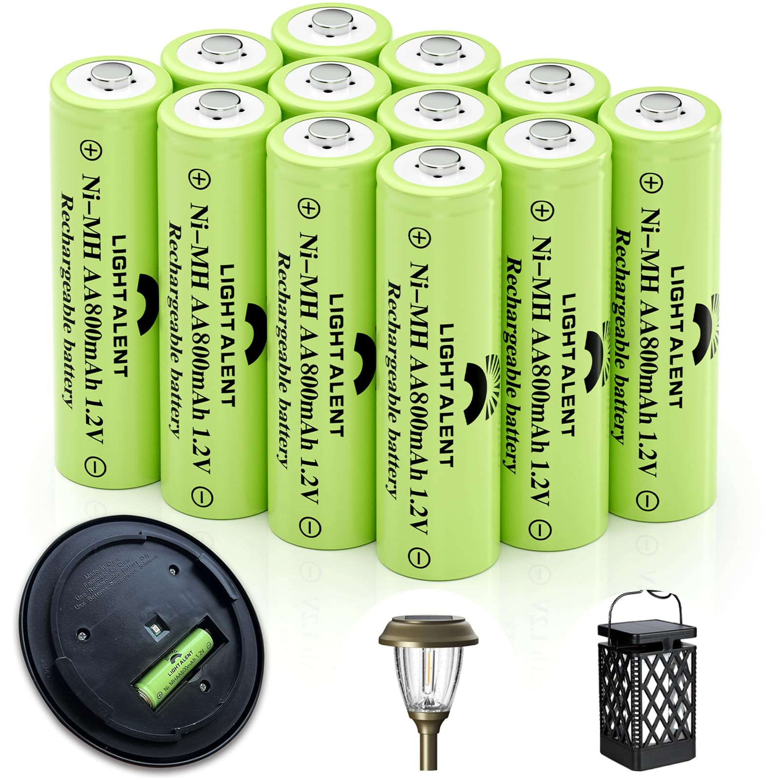 Ni-MH AA Rechargeable Batteries 1.2V 800mAh, 12-Pack for Outdoor Lights