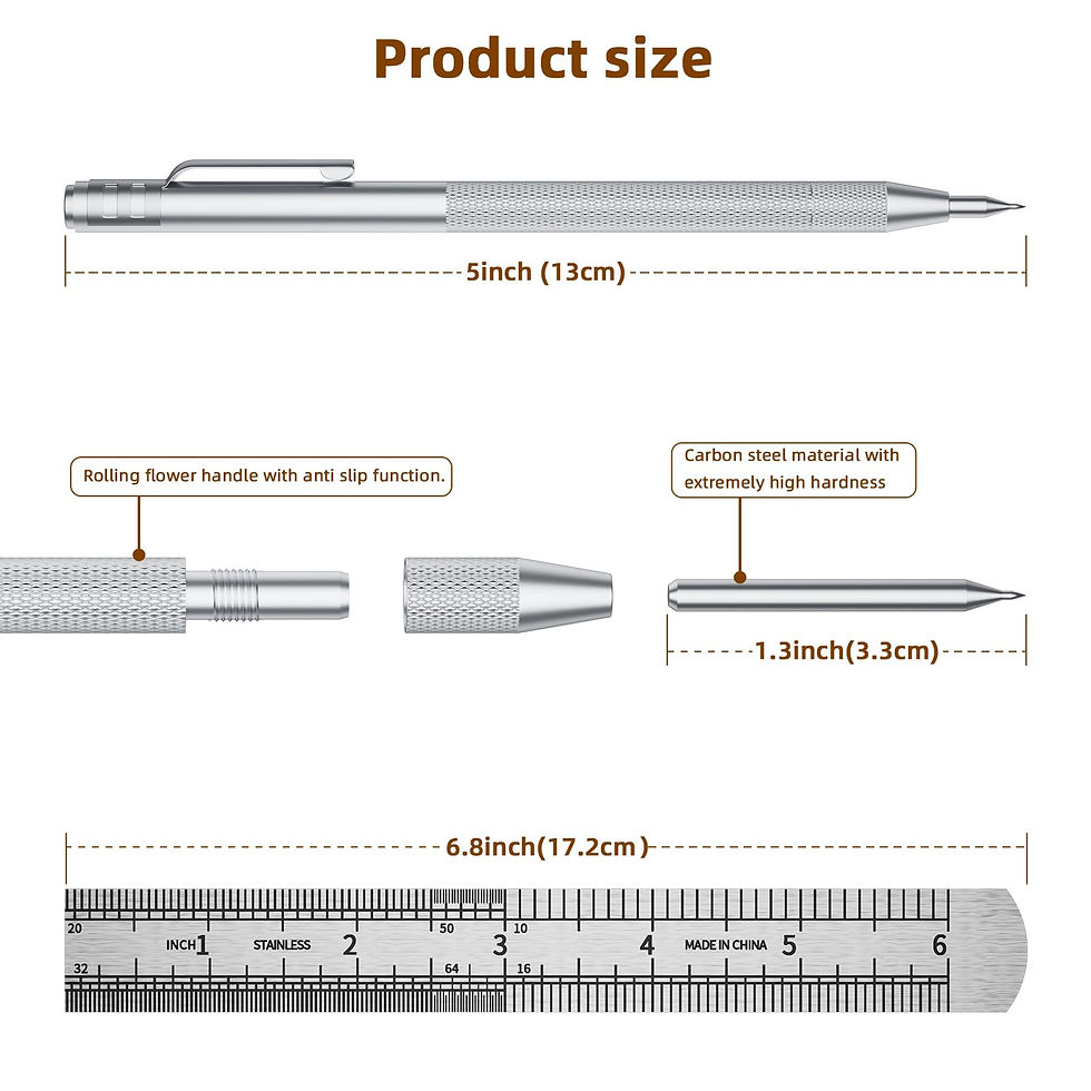 Thumbnail: 5-Pack Carbide Scriber, Scribe Tool with Tips & Steel Ruler - Knurled Handle Pen