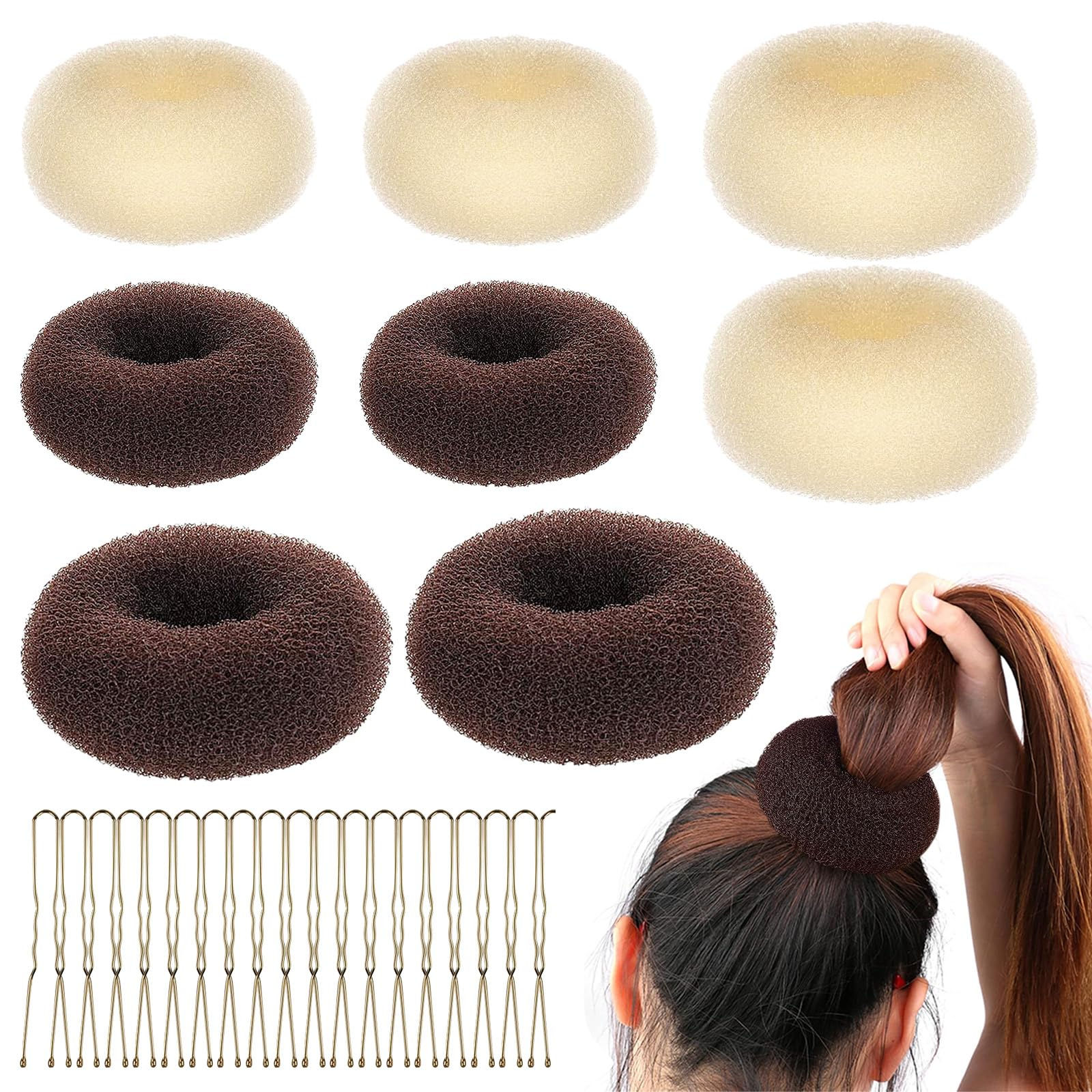Bettinay 28PCS Brown Beige Hair Bun Set, 8 Doughnuts, 20 Pins