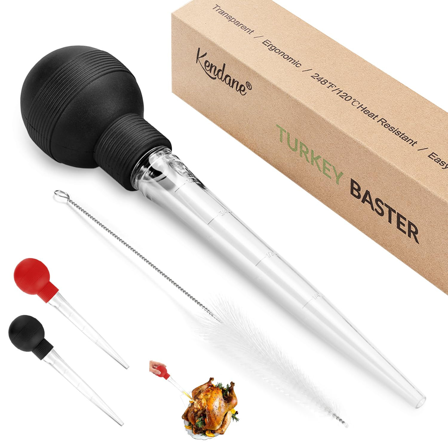 Turkey Baster with Cleaning Brush, Food Grade Bulb for BBQ, Baking, Black
