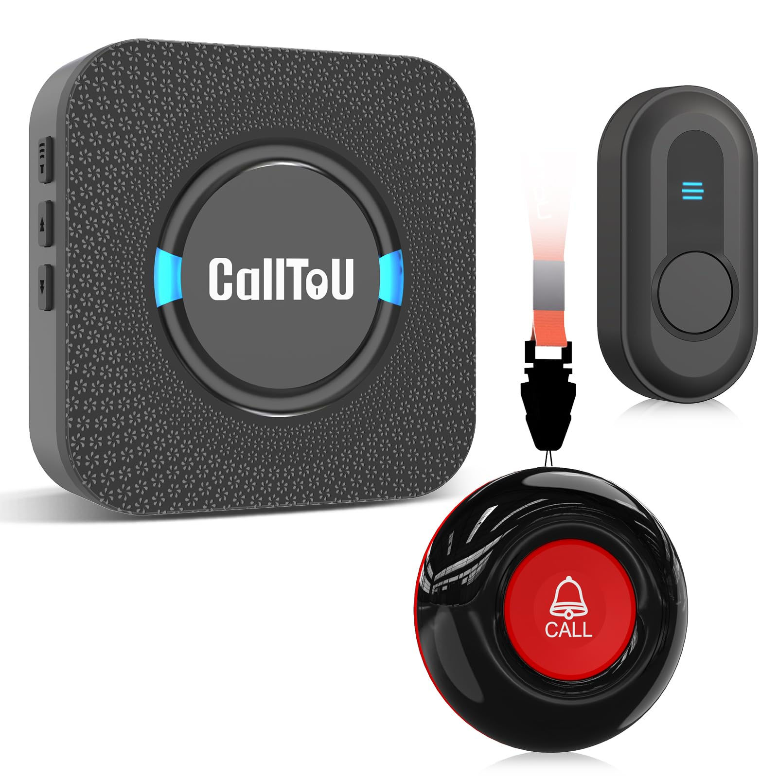 CallToU Caregiver Pager 500ft Range 2 SOS Call Buttons + 1 Receiver CC01BL 2-1