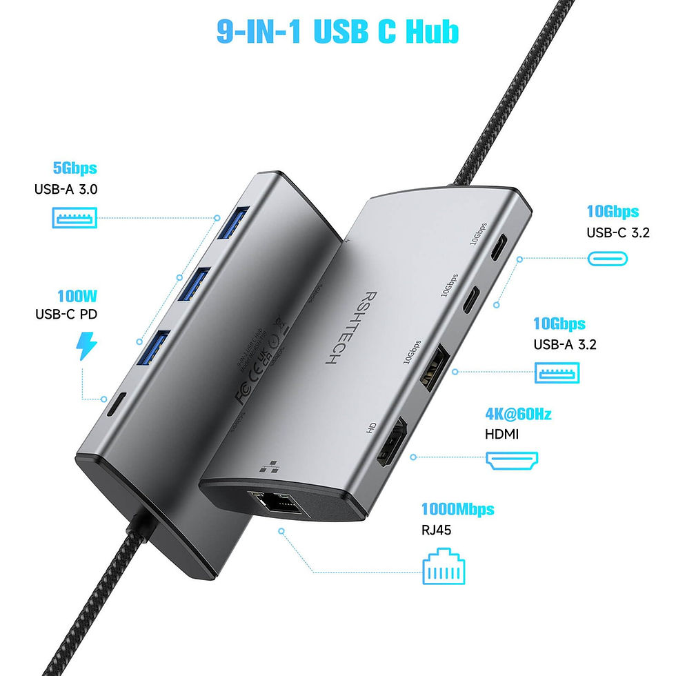 Thumbnail: RSHTECH 9-in-1 USB C Hub Adapter with 4K HDMI, USB Ports & Gigabit Ethernet