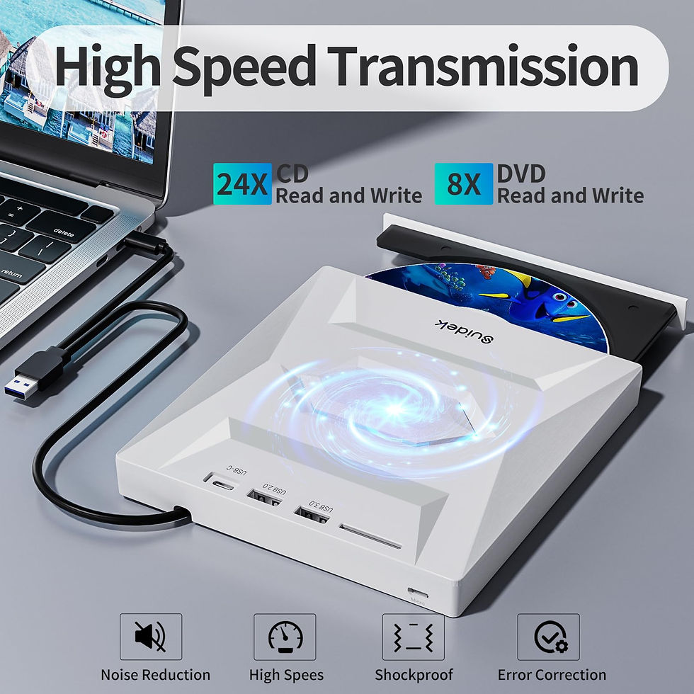 Thumbnail: External CD/DVD Drive, Ultra Slim Portable Burner with USB 3.0 Hub