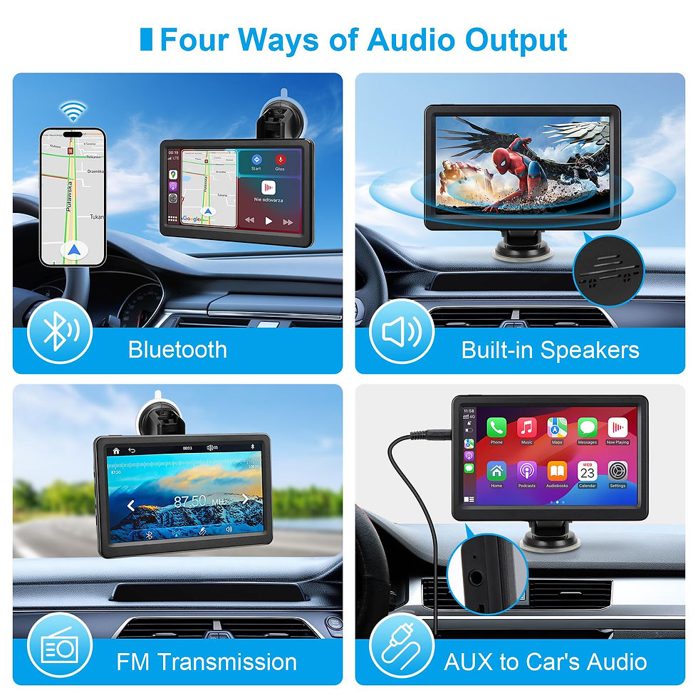 Thumbnail: Wireless Carplay Screen for Car, HD Touch 7" FM Transmitter, Bluetooth,