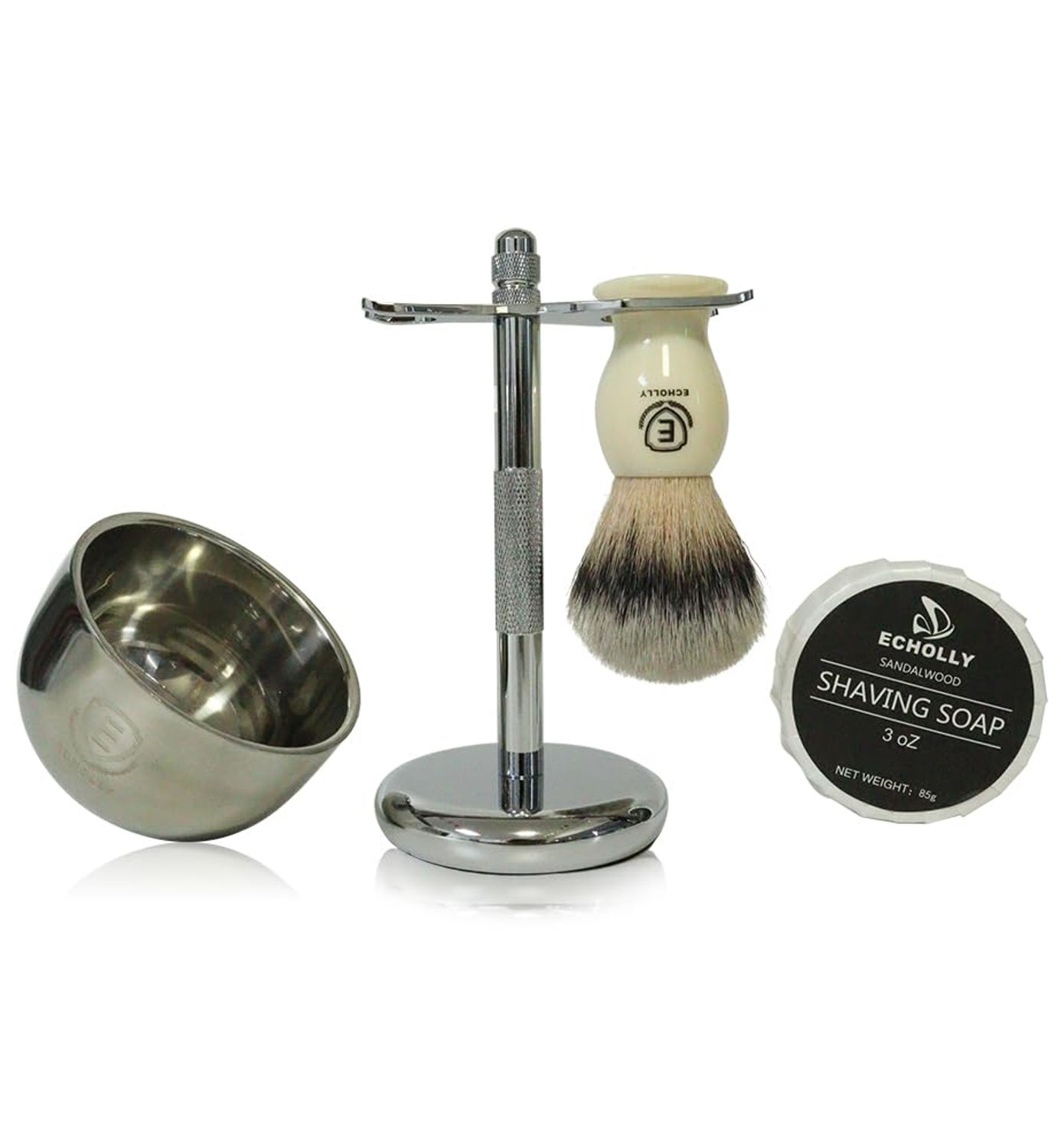 Premium Shaving Brush Kit, 4-Piece Set, for Men, Ivory White