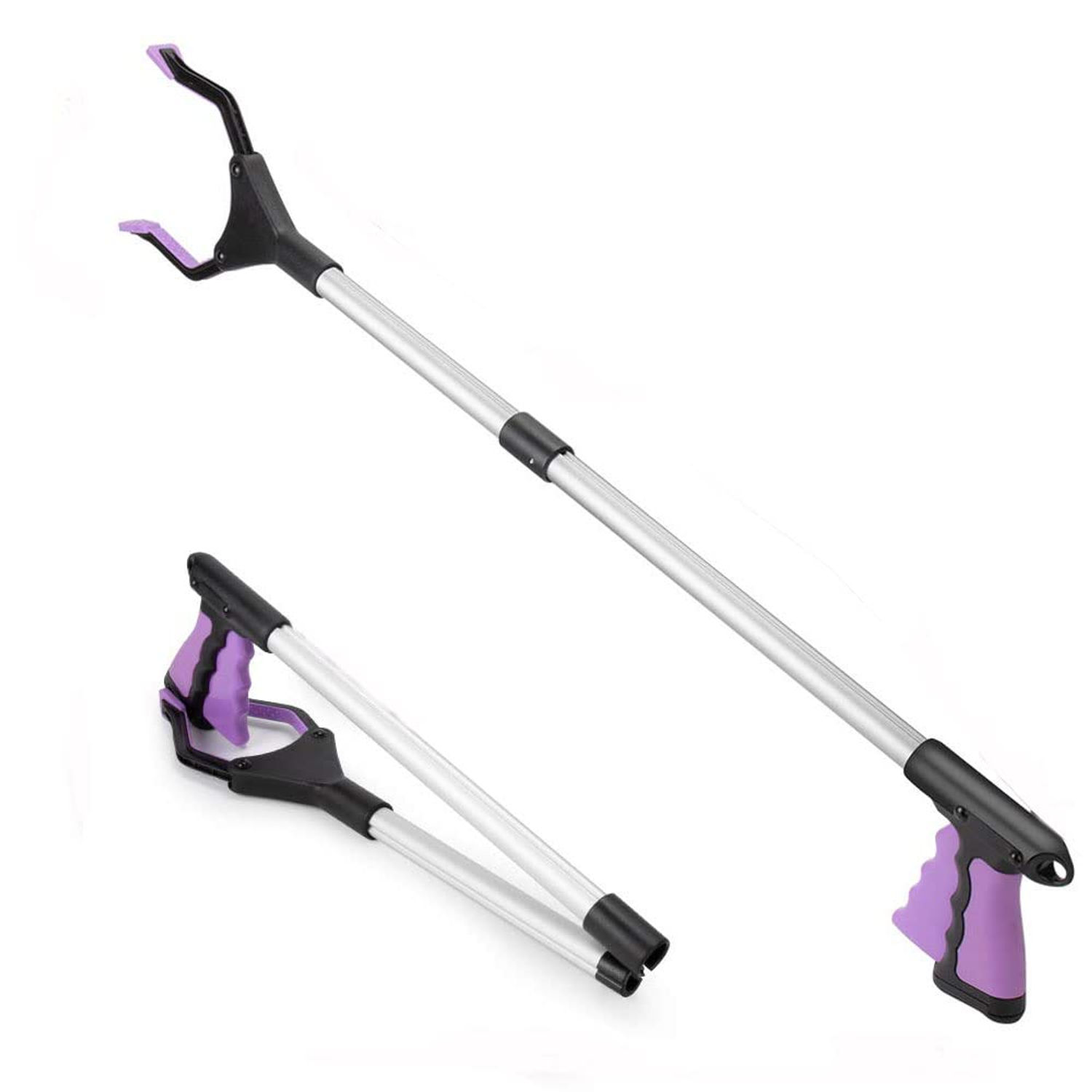 26" Litter Picker Grabber Tool, Foldable Trash Reacher, Purple