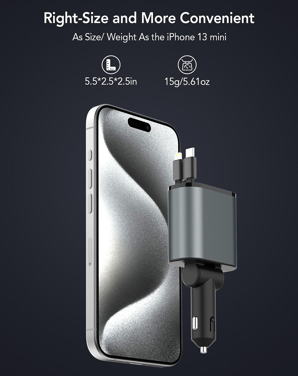 Thumbnail: Retractable Car Charger, 4-in-1 Fast Car Phone Charger, USB Type-C Cords