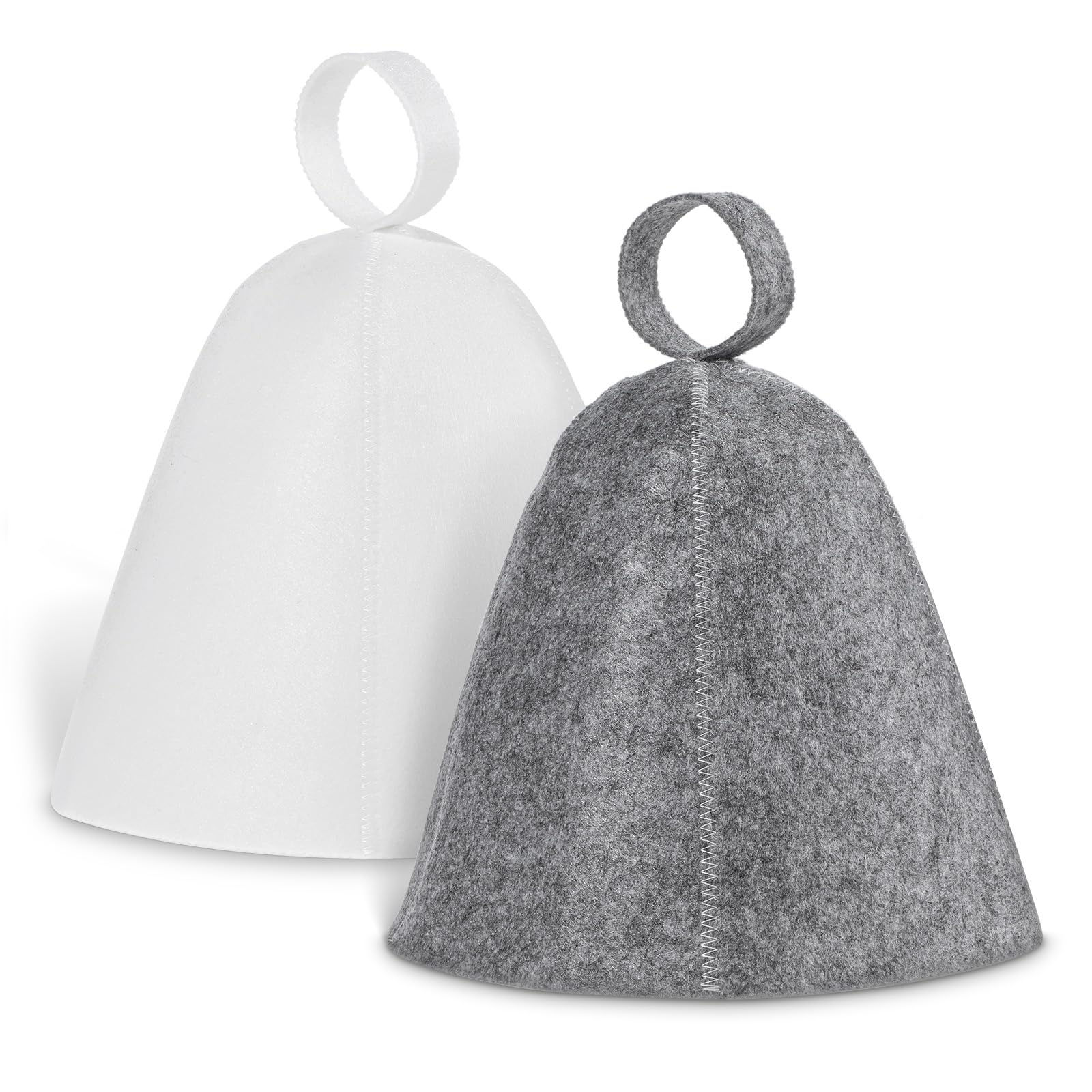 2-Pack Sauna Hat | Wool Banya Felt Bath Caps for Men & Women (White/Grey)