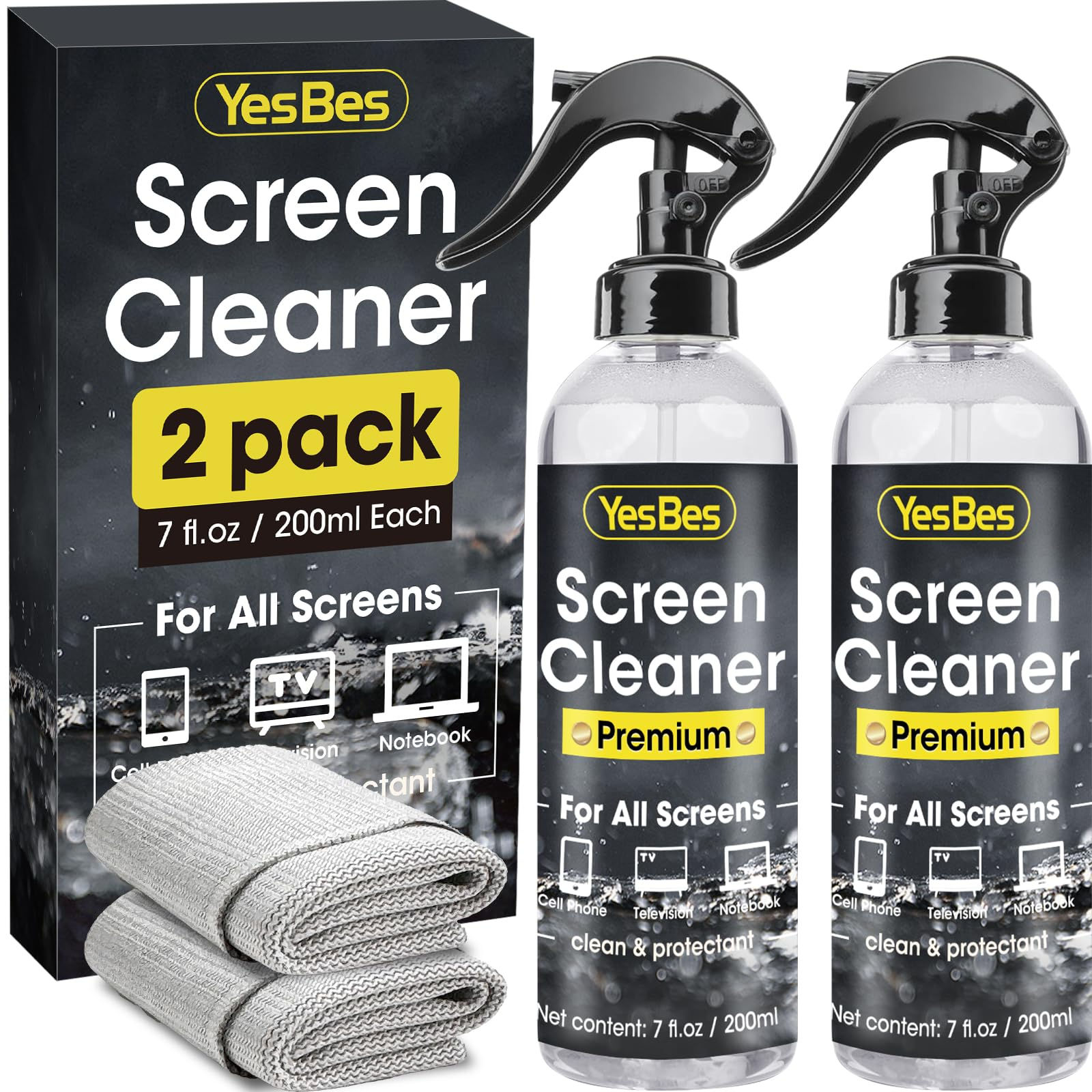 Screen Cleaner Spray 14oz (7oz x 2 Pack), Microfiber Cloth for TV, Laptop