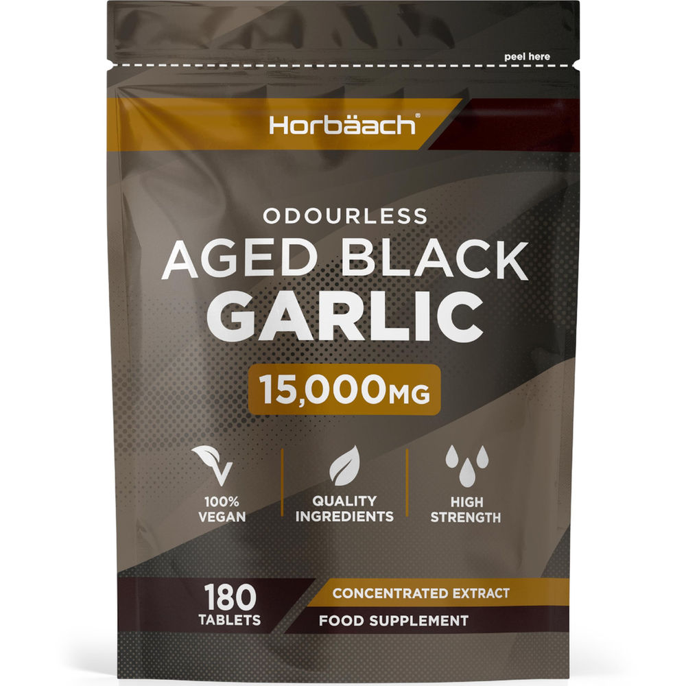 Black Garlic Tablets 15,000mg, High Strength Vegan Supplement, 180 Count