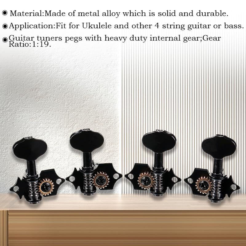 Thumbnail: 2R2L Head Tuners For Ukulele Ratio Tuning Peg Machine Black-Plated 4 String