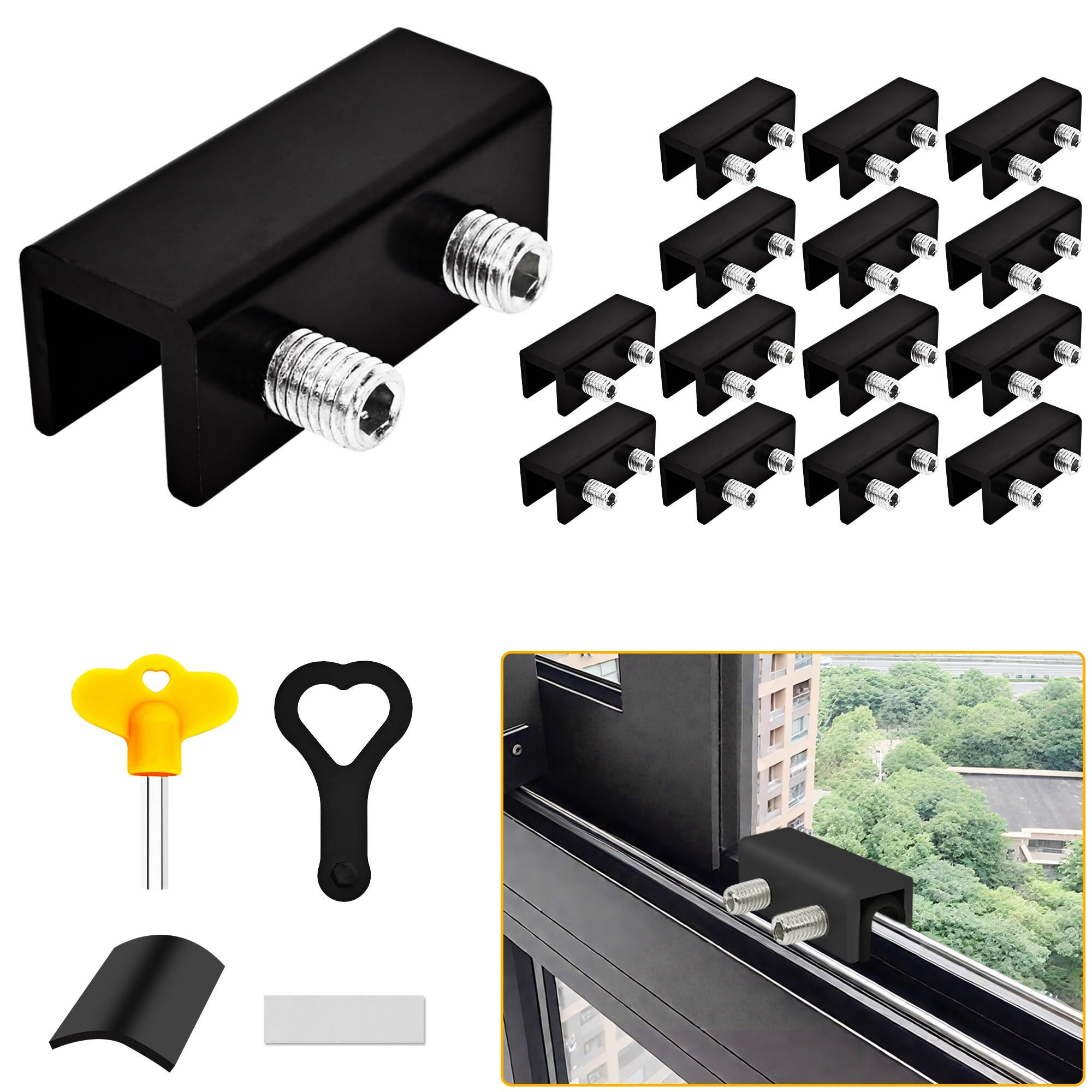 Jayseon Black Window Locks with Key, Adjustable Sliding Window Locks for Up and