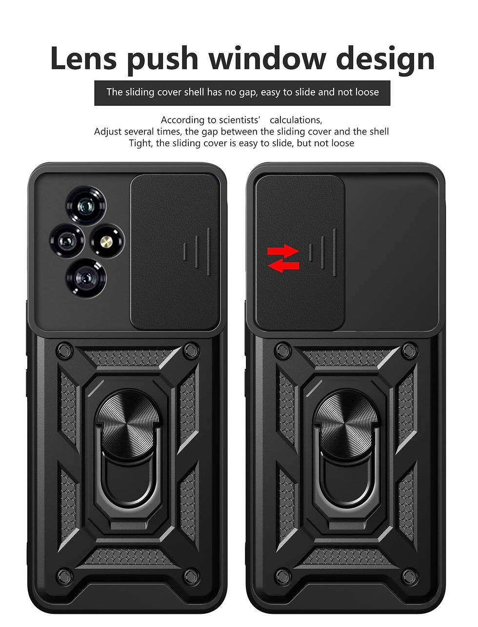 Thumbnail: Case for Huawei Honor 200 Pro with Tempered Glass, Sliding Camera, Black
