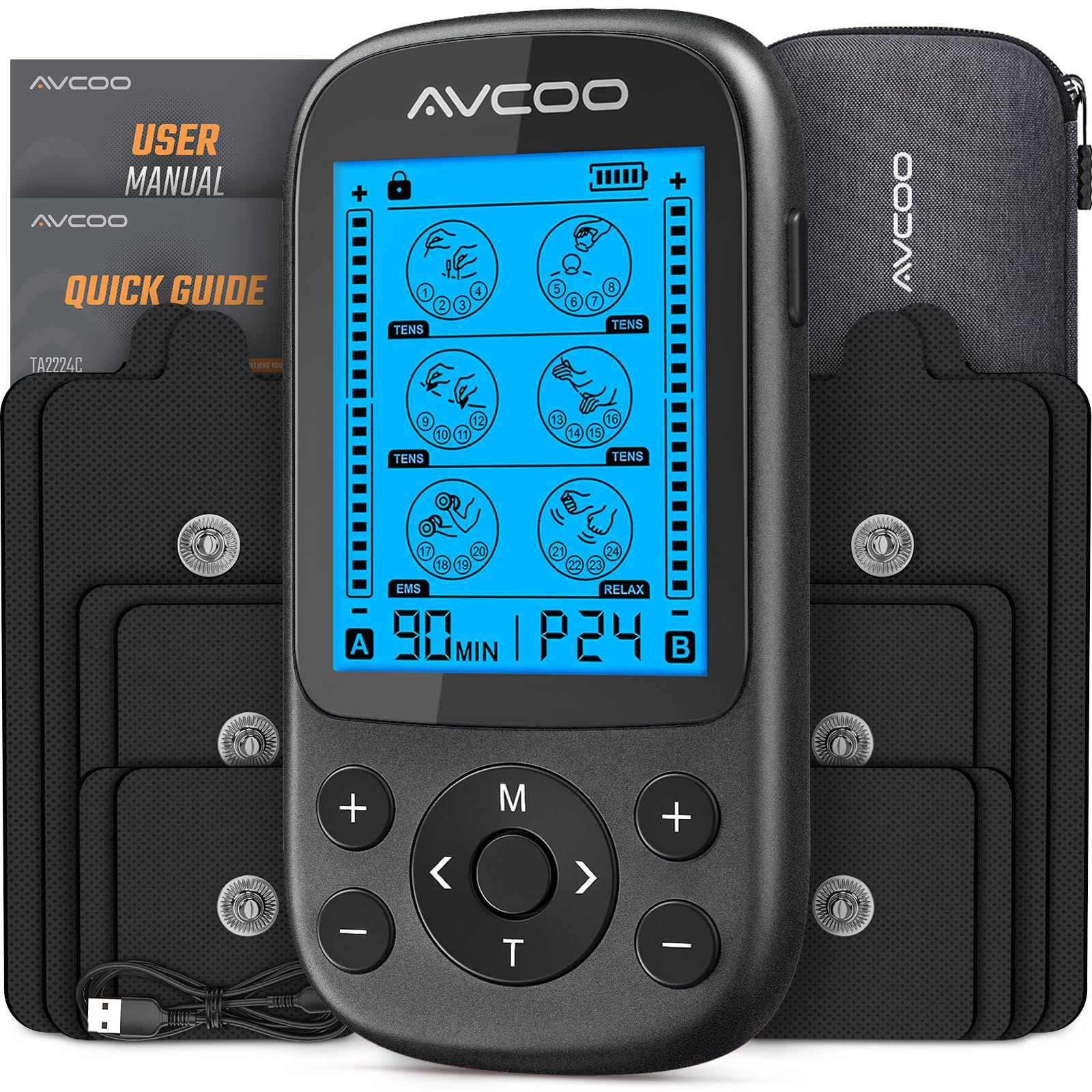 AVCOO TENS Unit with & Levels for 3-in-1 Muscle Stimulator, Shoulder, Back,
