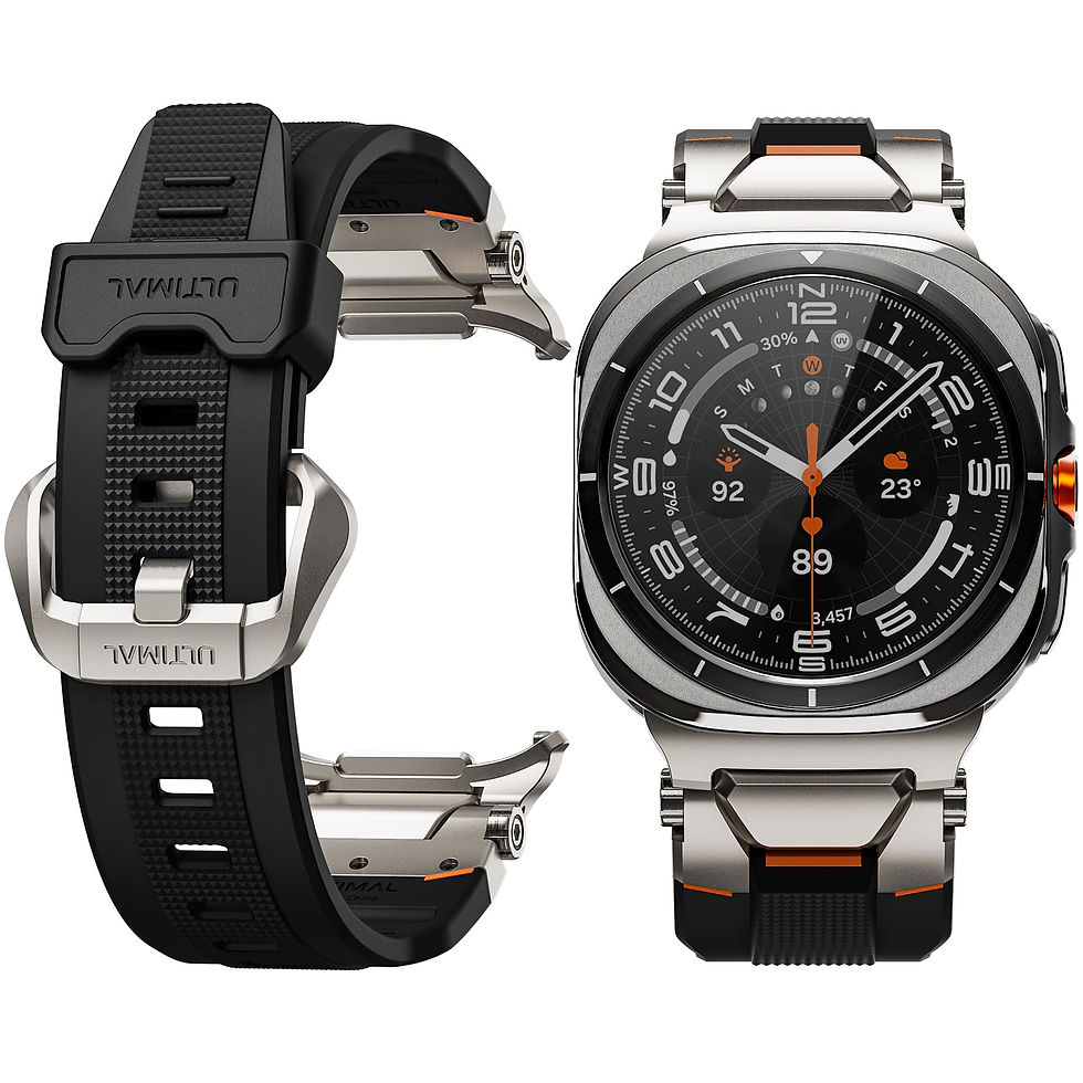 Thumbnail: ULTIMAL Samsung Galaxy Watch Strap, Rugged TPU & Metal, Black/Silver