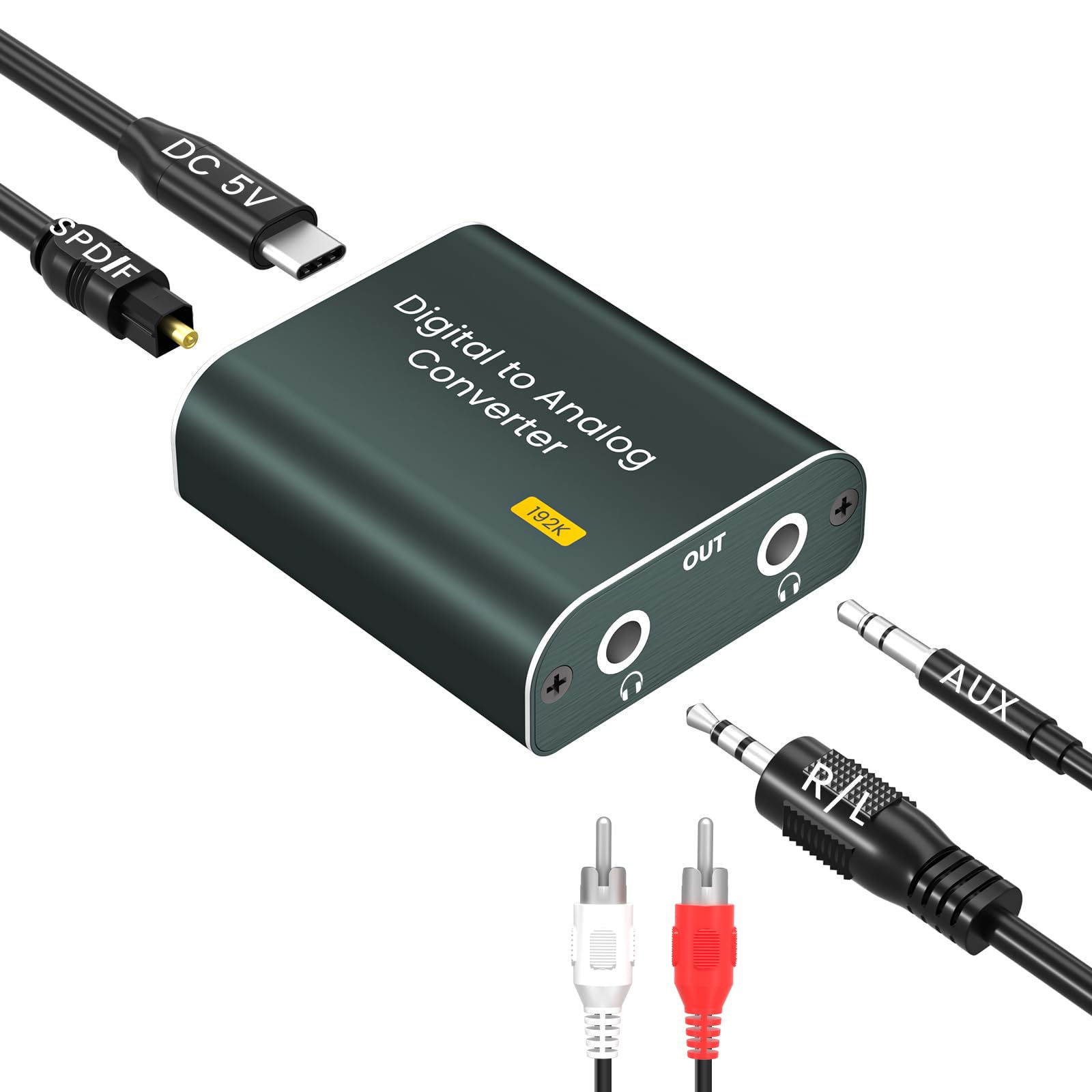 Digital to Audio DAC Converter Optical Analog Converter,192kHz Dual AUX