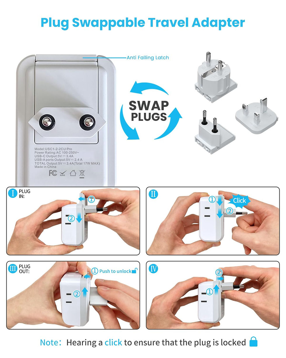 Thumbnail: VINTAR European Travel Plug Adapter Kit, 3 USB Ports, 4 AC Outlets, for Europe