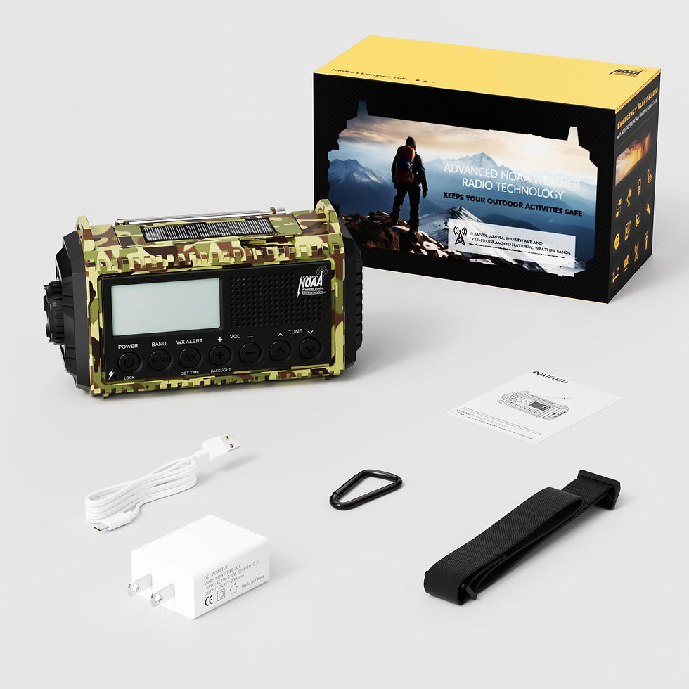 Thumbnail: 12000mAh Weather Radio, Hand Crank, Solar Rechargeable, 44400mWh, Green Camo