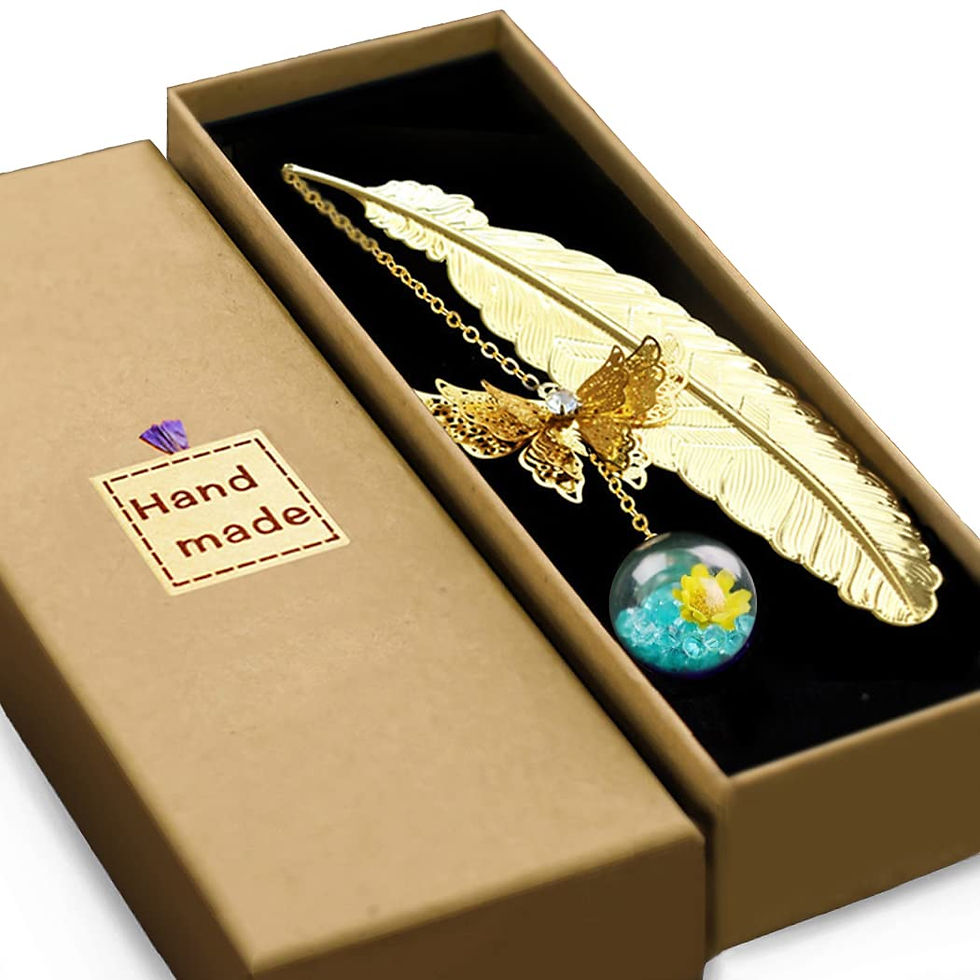 Thumbnail: Feather Butterfly Bookmark, Golden, Blue, Yellow Flower, Gifts for Readers