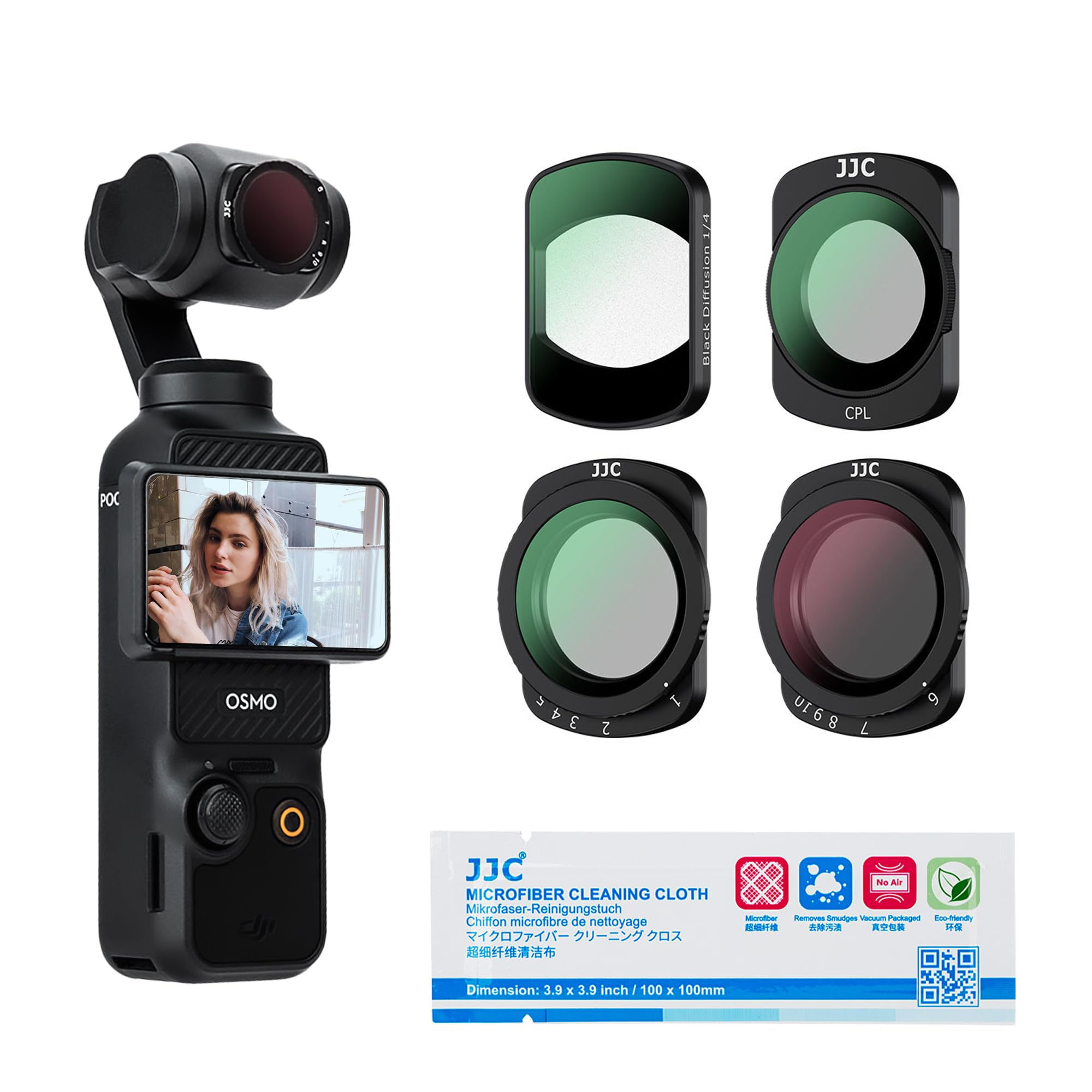 JJC 4-Pack Magnetic ND CPL 1/4 Black Diffusion Filter Set for DJI OSMO Pocket 3