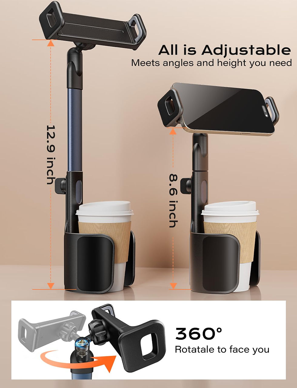 Thumbnail: Car Tablet Holder for Running, Cup Holder for Phones (4.7"-12.9" Devices)