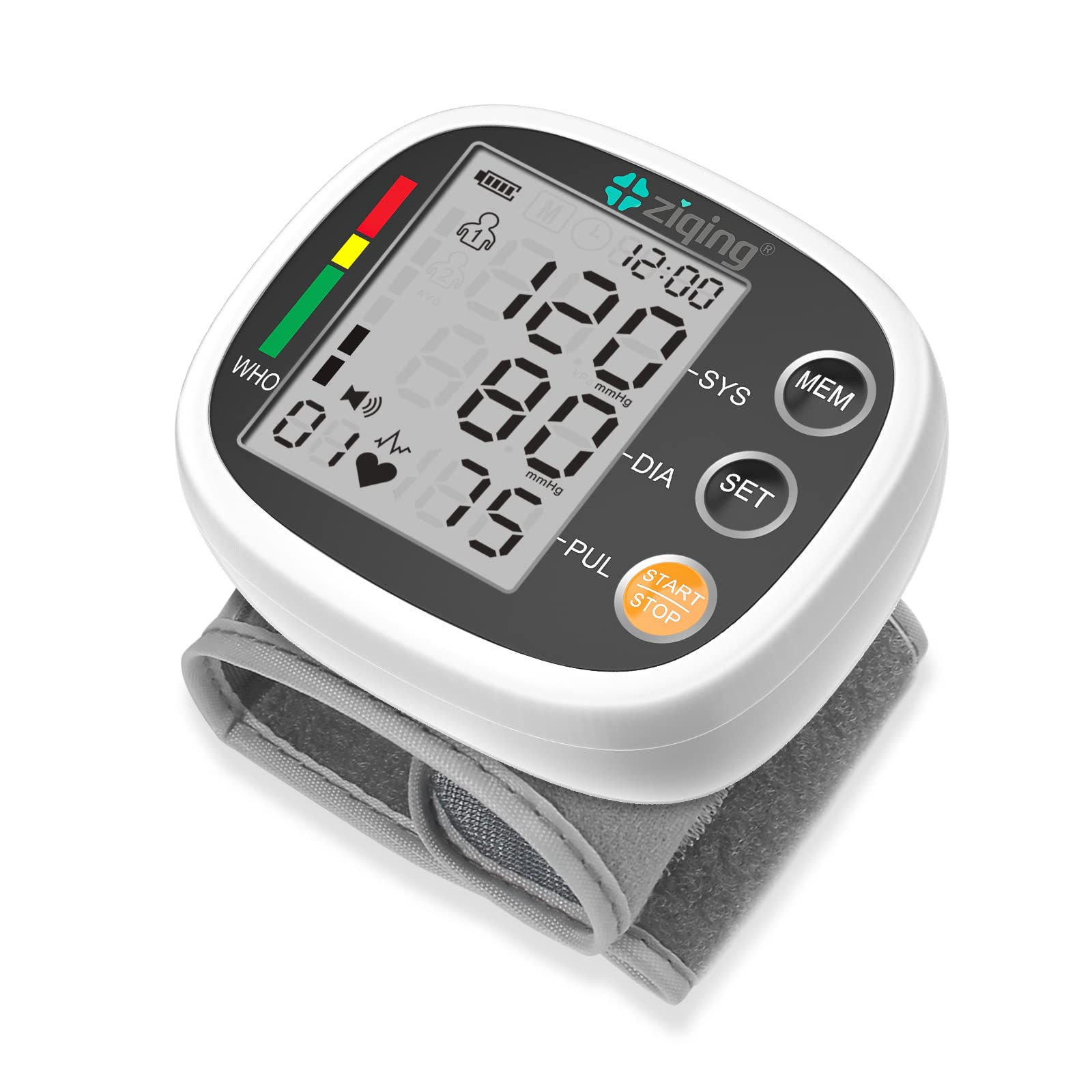 Wrist Blood Pressure Monitor, Large Display, 99x2 Memory, Black