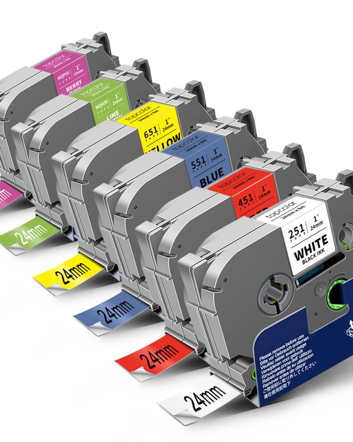 6-Pack 24mm Label Maker Tape for Brother P-Touch, Laminated Colored Labels
