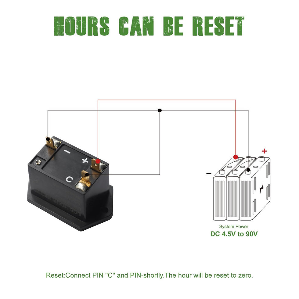 Thumbnail: Yooreal LCD Digital Hour Meter, DC 4.5V-90V for Lawn Mower, Generator