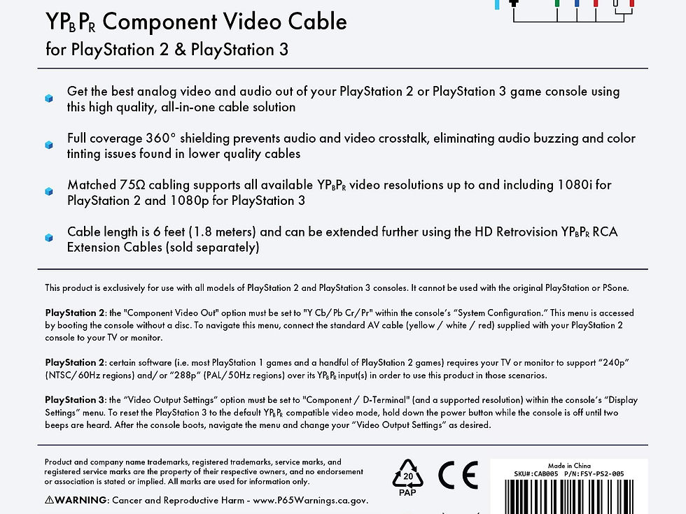 Thumbnail: HD Retrovision Premium YPbPr Component Video Cable for PlayStation 2/3 (PS2/PS3)