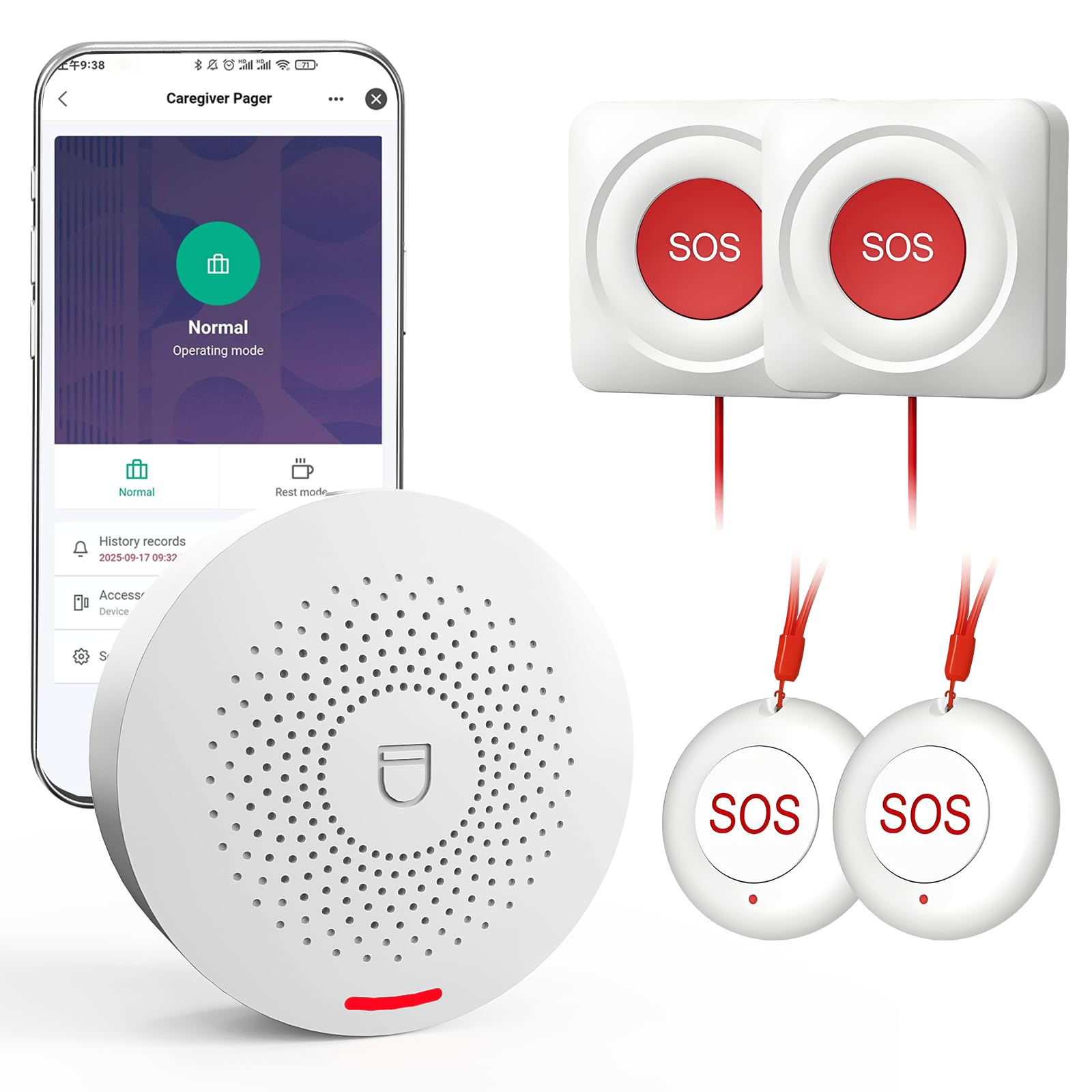 WiFi & Call Button with App Alerts, Caregiver Pager Monthly White-1 No