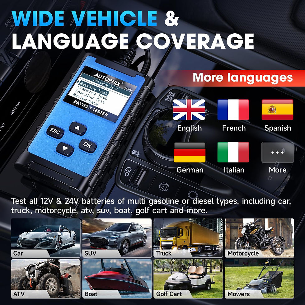 Thumbnail: AUTOPHIX BAS100 Car Battery Tester, 12V-24V, Automotive Battery Load Tester