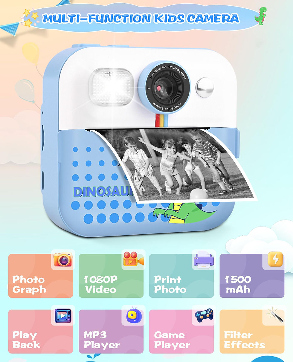 Thumbnail: Kids Instant Print Camera, 1080P Video, Gift for Boys 3-12, Blue, Fun Toy