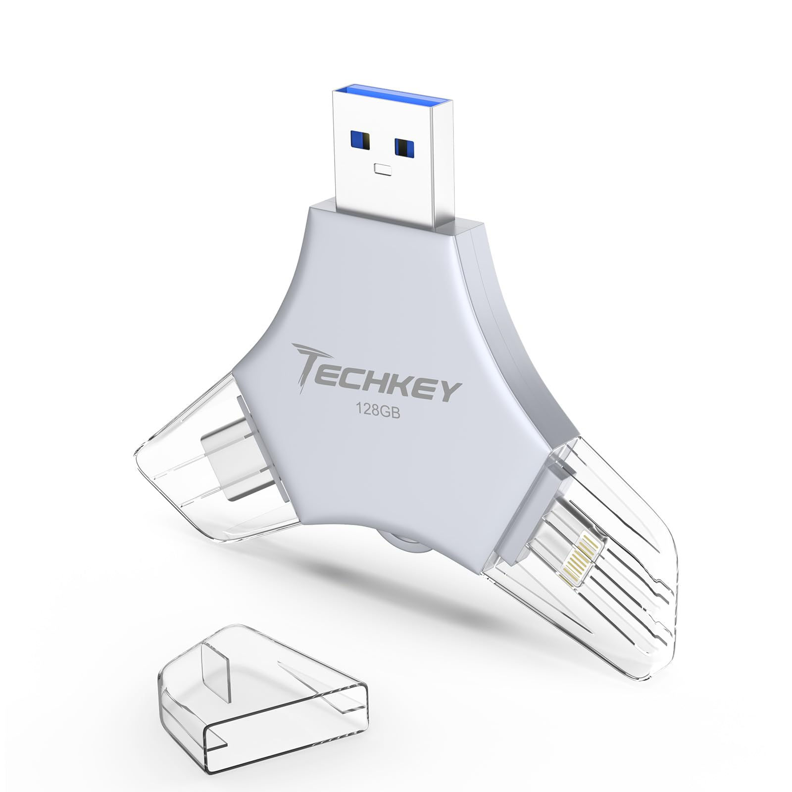 MFi Certified 128GB USB Flash Drive for iPhone/iPad/PC, High-Speed Silver/Gray