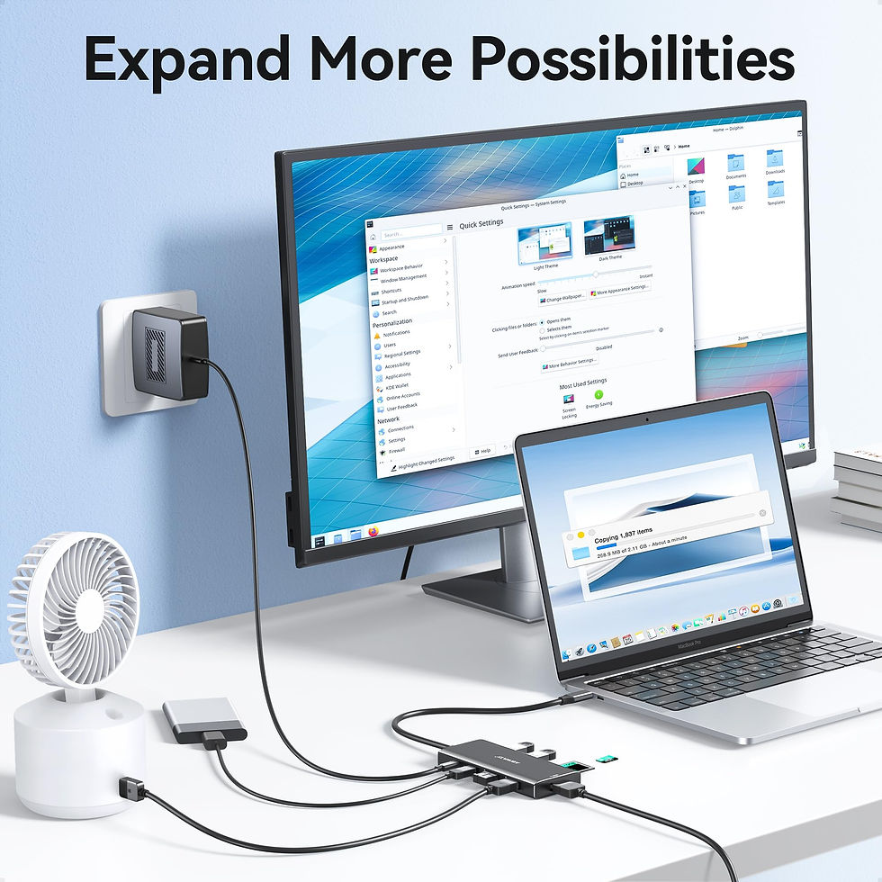 Thumbnail: USB C Hub Adapter for MacBook Pro/Air, 9-in-1 with HDMI, SD Card, 4 USB Ports