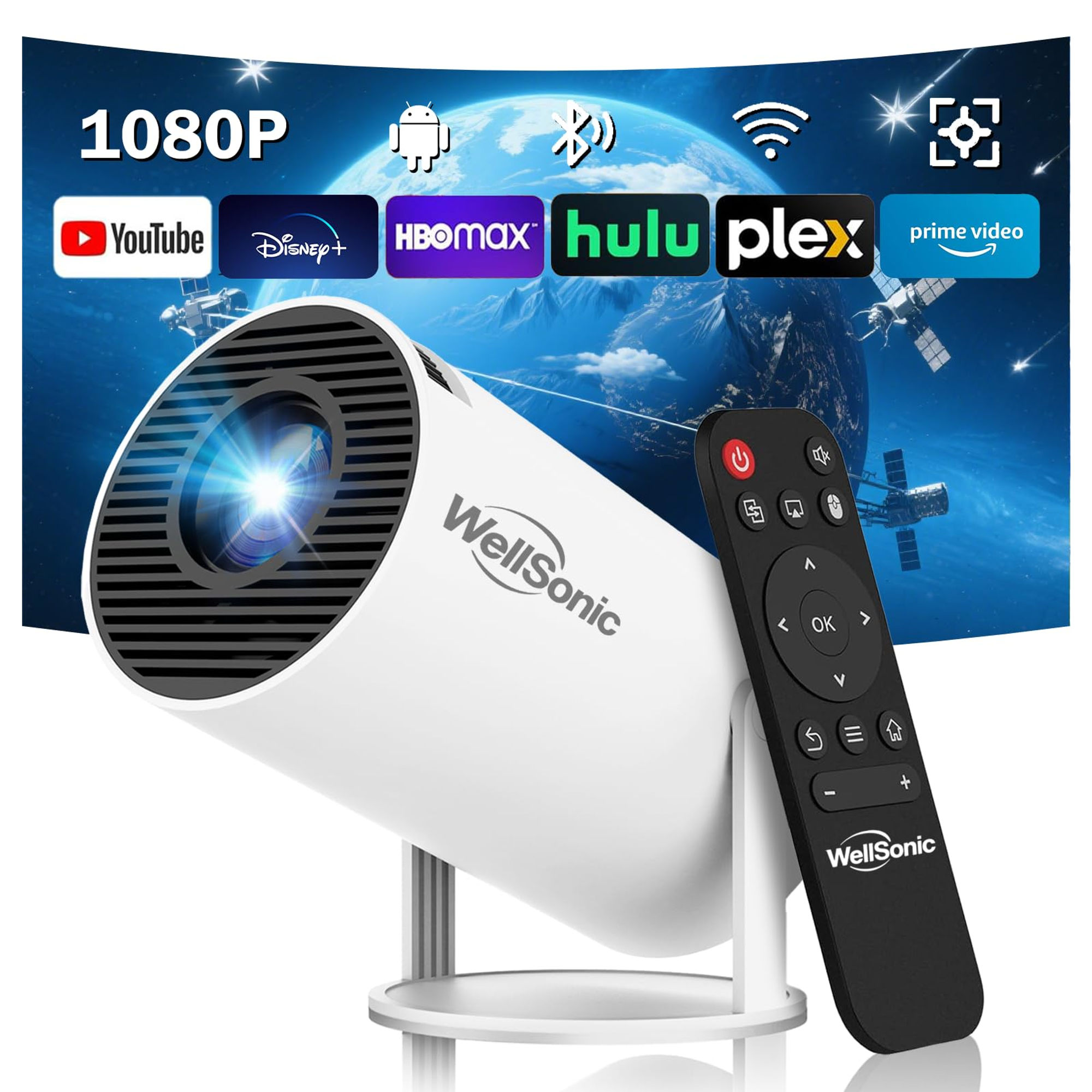 Portable Projector with WiFi and Support Mini 1080P, 180° Bluetooth, Rotatable,