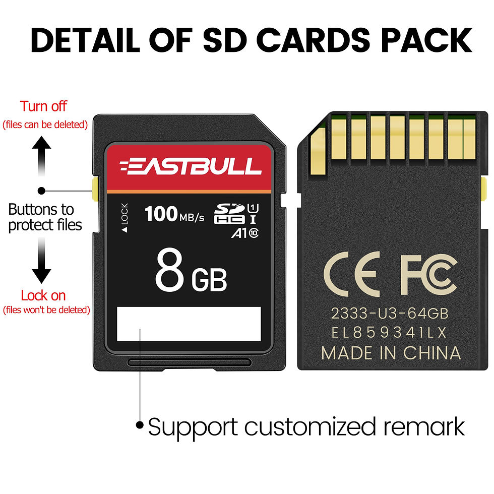 Thumbnail: 5-Pack EASTBULL 8GB Class 10 SD Card U1 V30 100MB/s for Camera with Cases